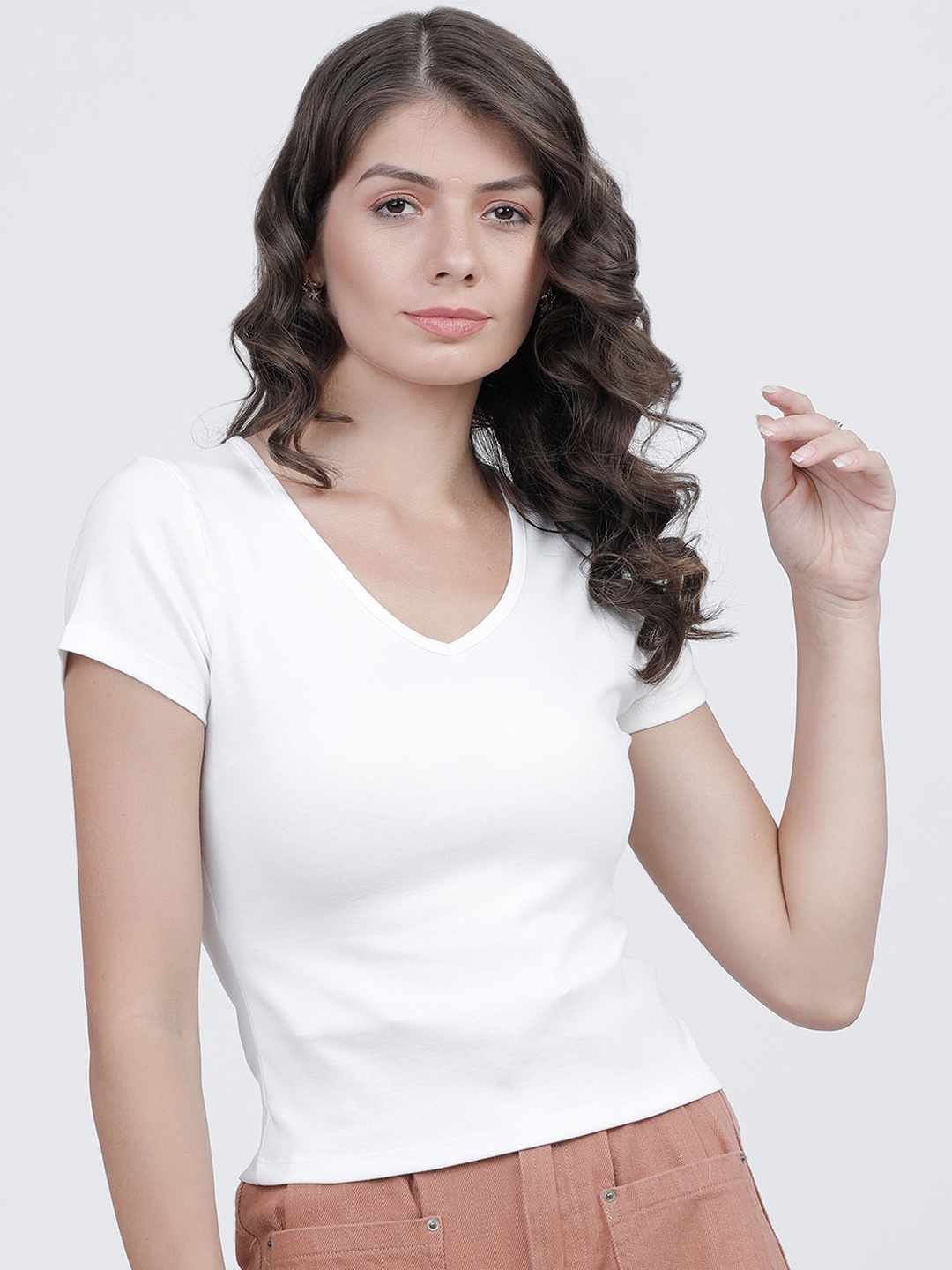 

Tokyo Talkies Women White V-Neck T-shirt
