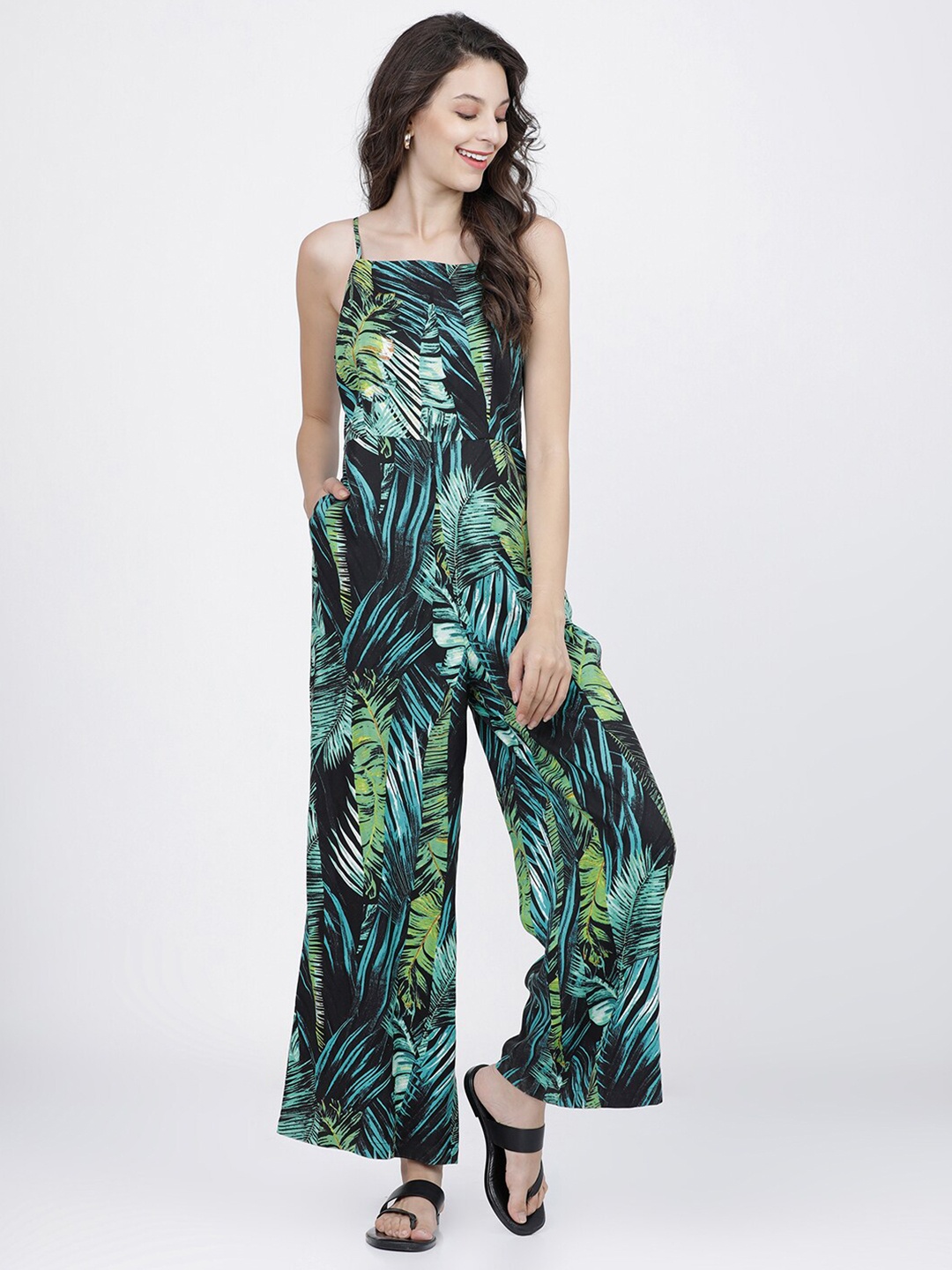 

Tokyo Talkies Black & Green Printed Basic Jumpsuit