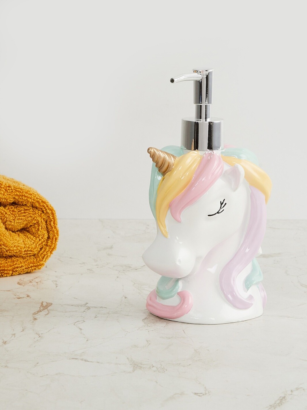 Home Centre White & Pink Unicorn Patterned Soap Dispenser
