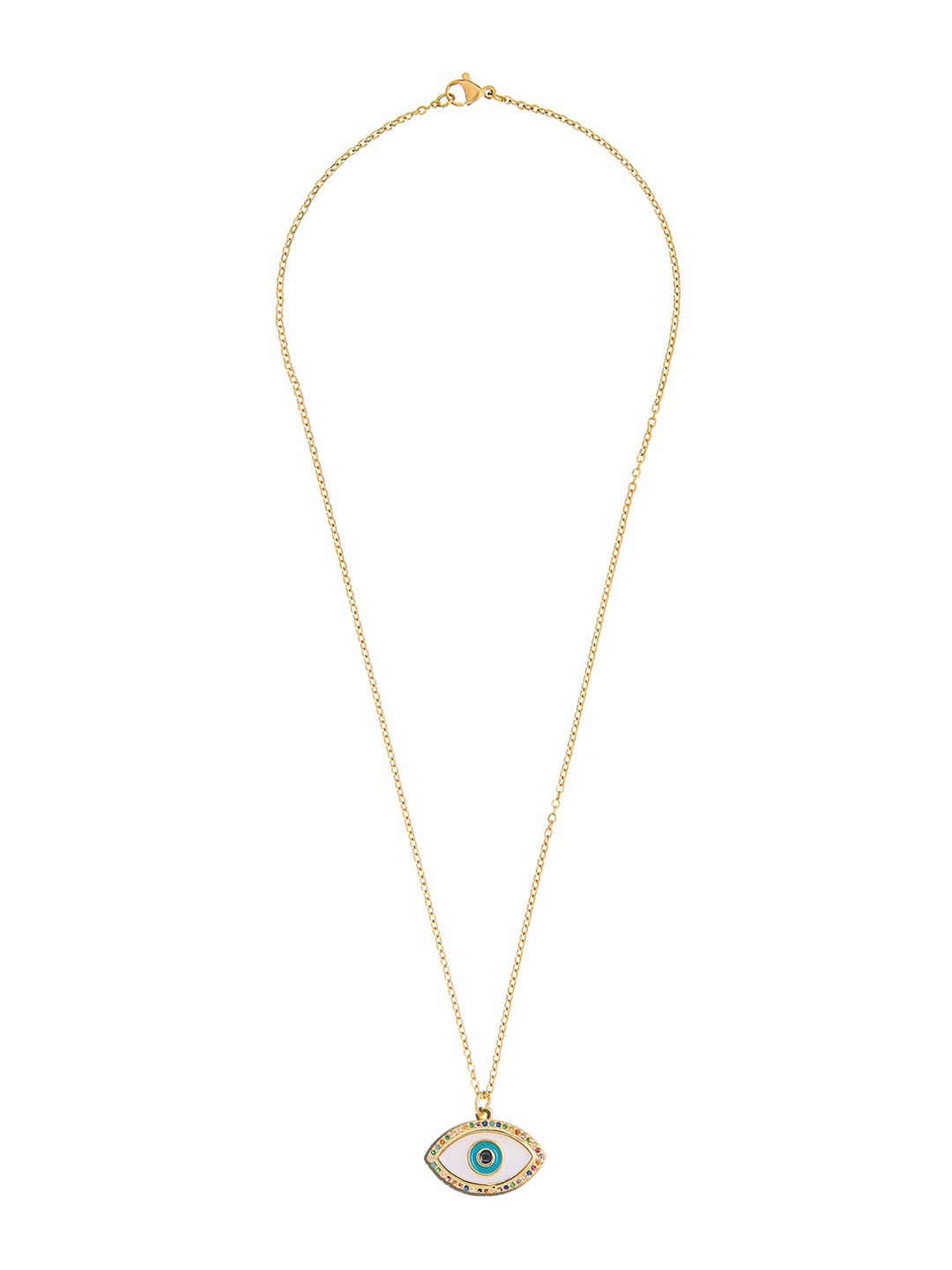 

Moon Dust Moondust Gold-Plated & Blue CZ & AD Studded Evil Eye Pendant With Chain