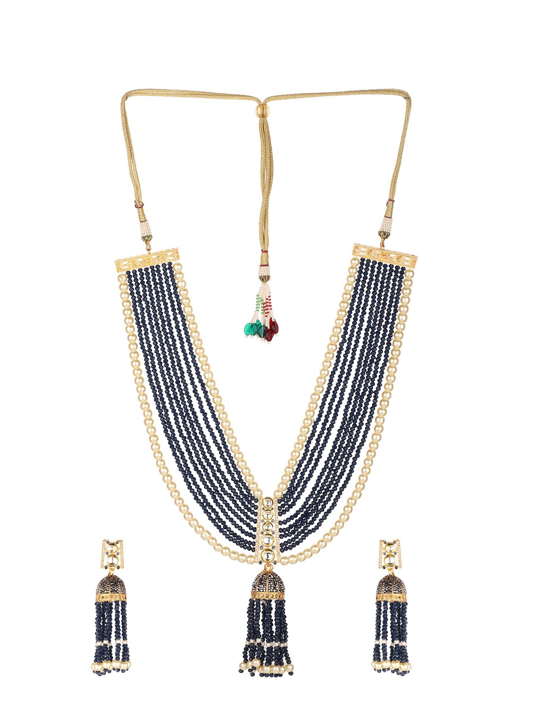 

Runjhun Gold-Plated Blue & Off-White Beaded Handmade Jewellery Set