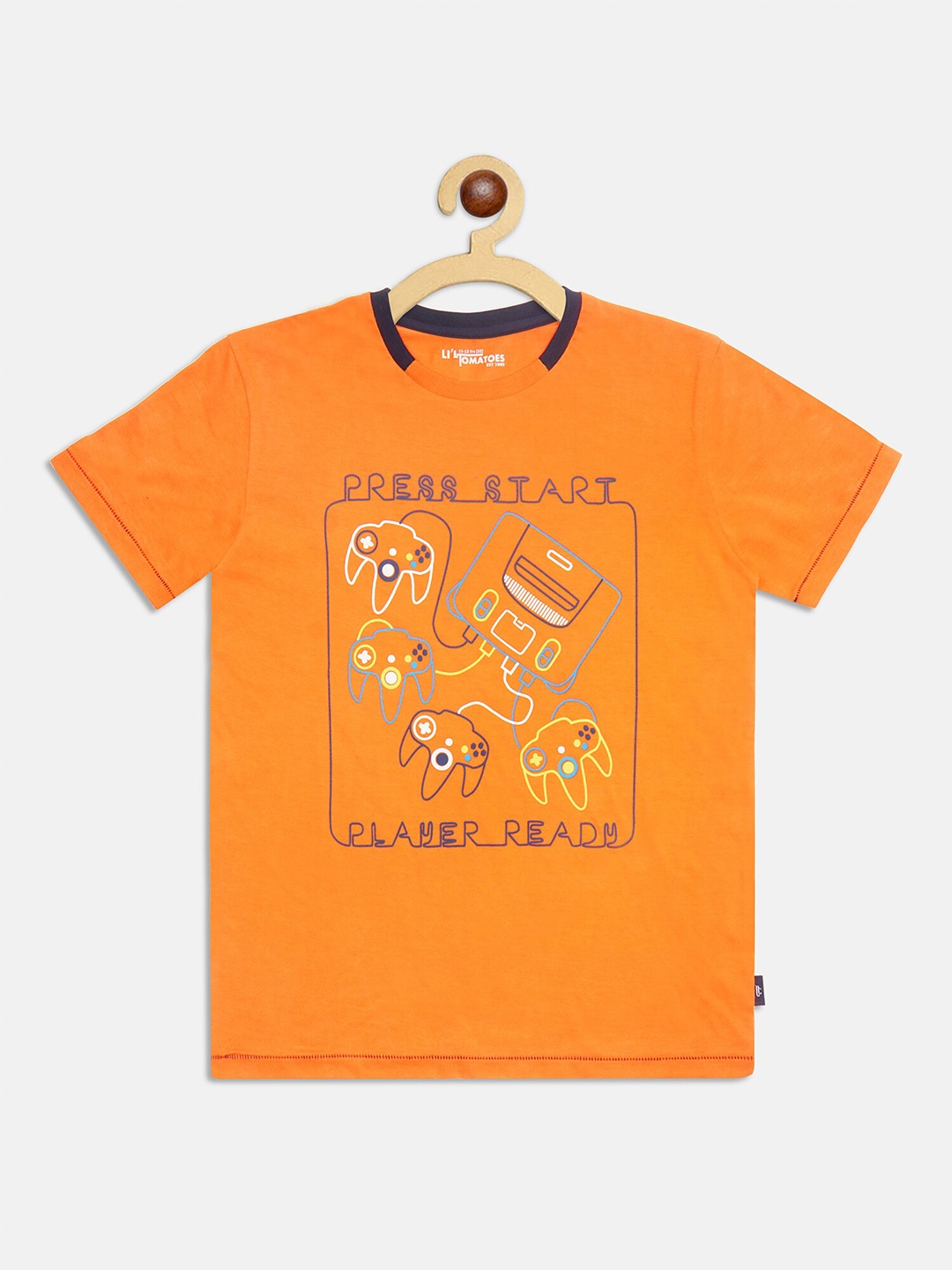 

Lil Tomatoes Boys Orange Printed T-shirt
