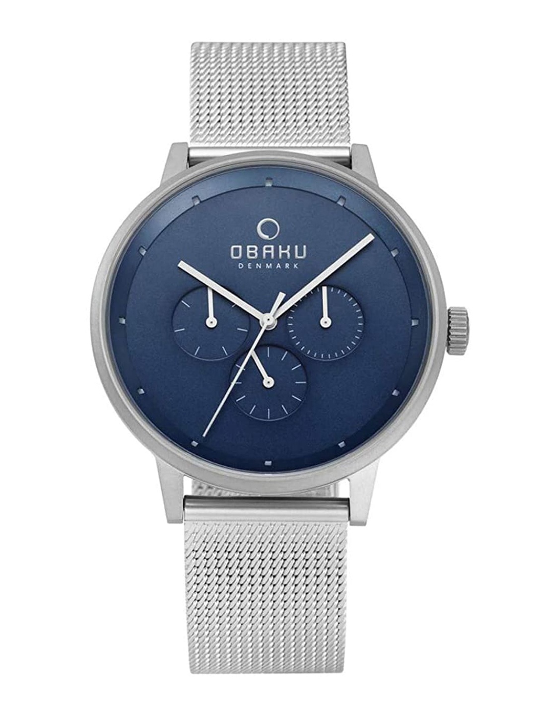 

Obaku Men Navy Blue Brass Dial & Silver Toned Stainless Steel Analogue Watch V208GMCLMC
