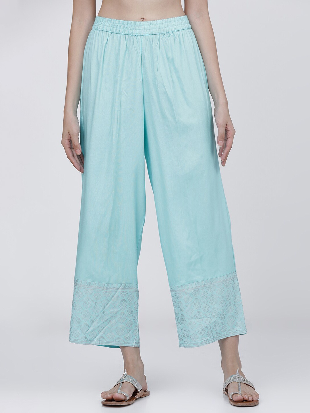 

Vishudh Women Turquoise Blue Ethnic Palazzos