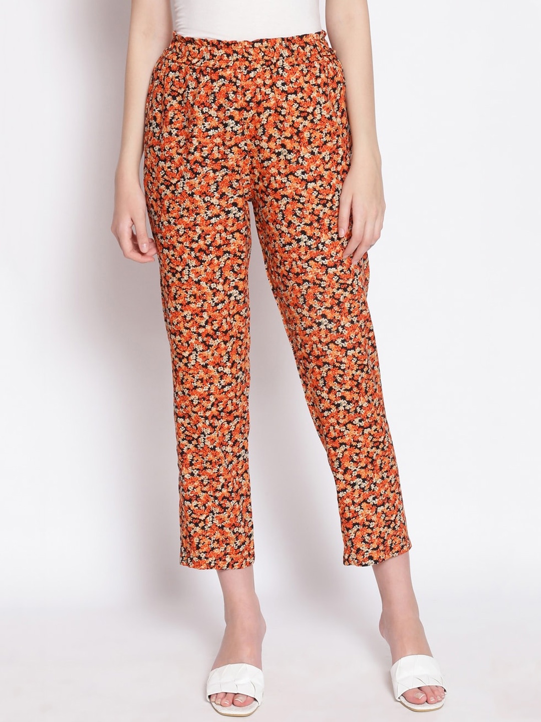 

Oxolloxo Women Multicoloured Floral Printed Cigarette Trousers, Multi