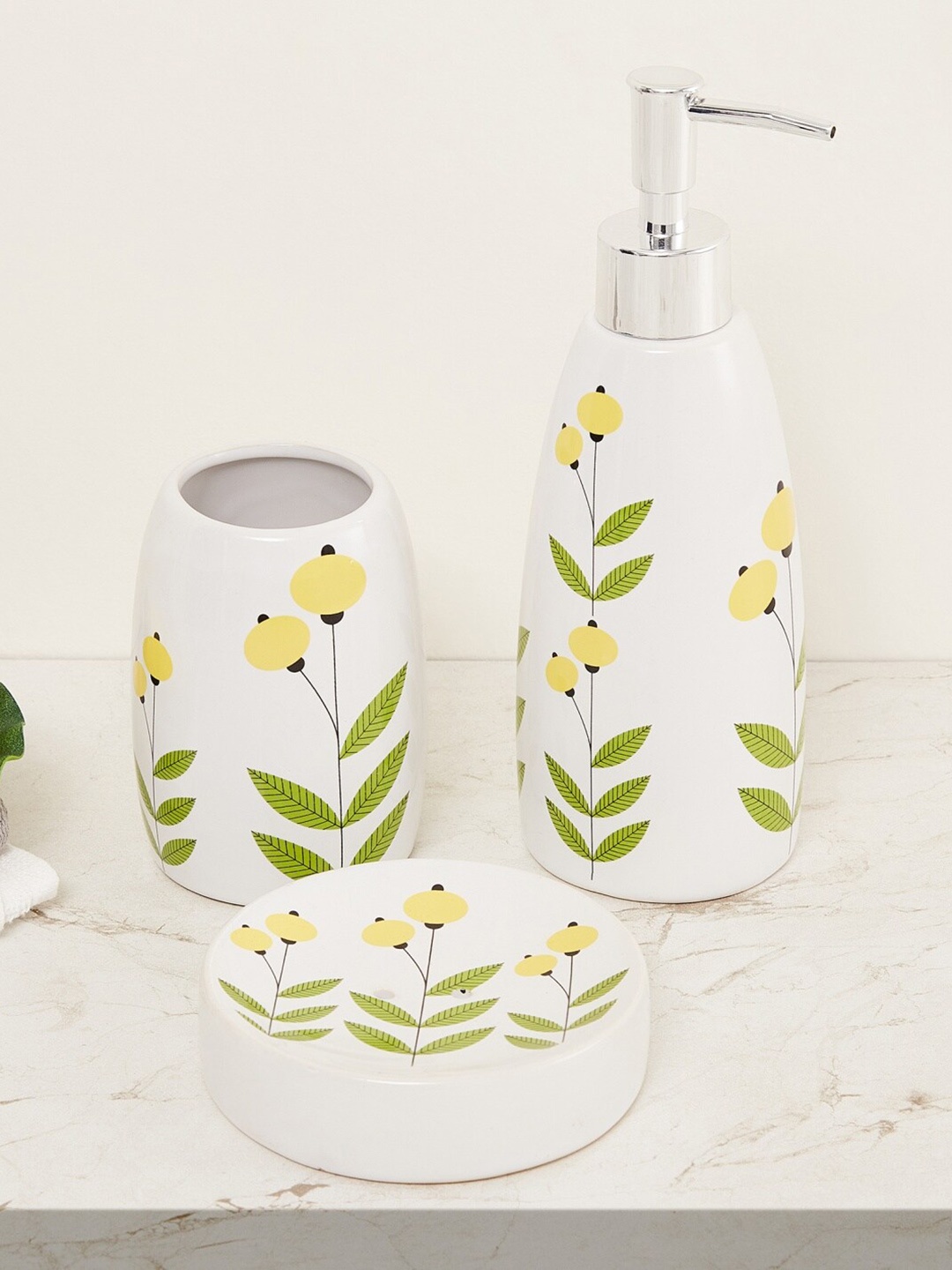 

Home Centre Set Of 3 Floral Printed Bathroom Accessory, Multi
