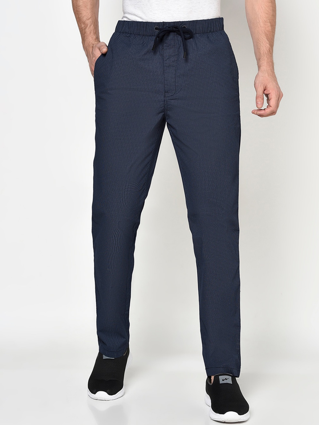 

Octave Men Navy Blue Checked Cotton Track Pants