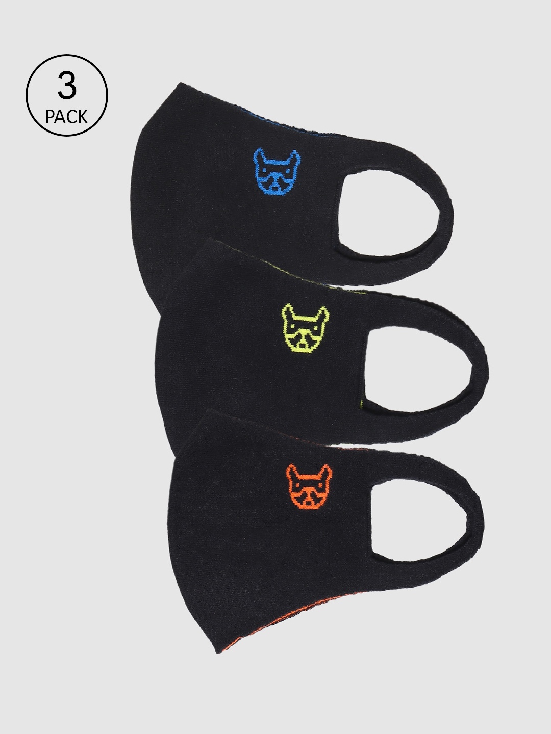 

Jack & Jones Men Pack Of 3 Black Solid 2-Ply Pure Cotton Reusable Cloth Masks