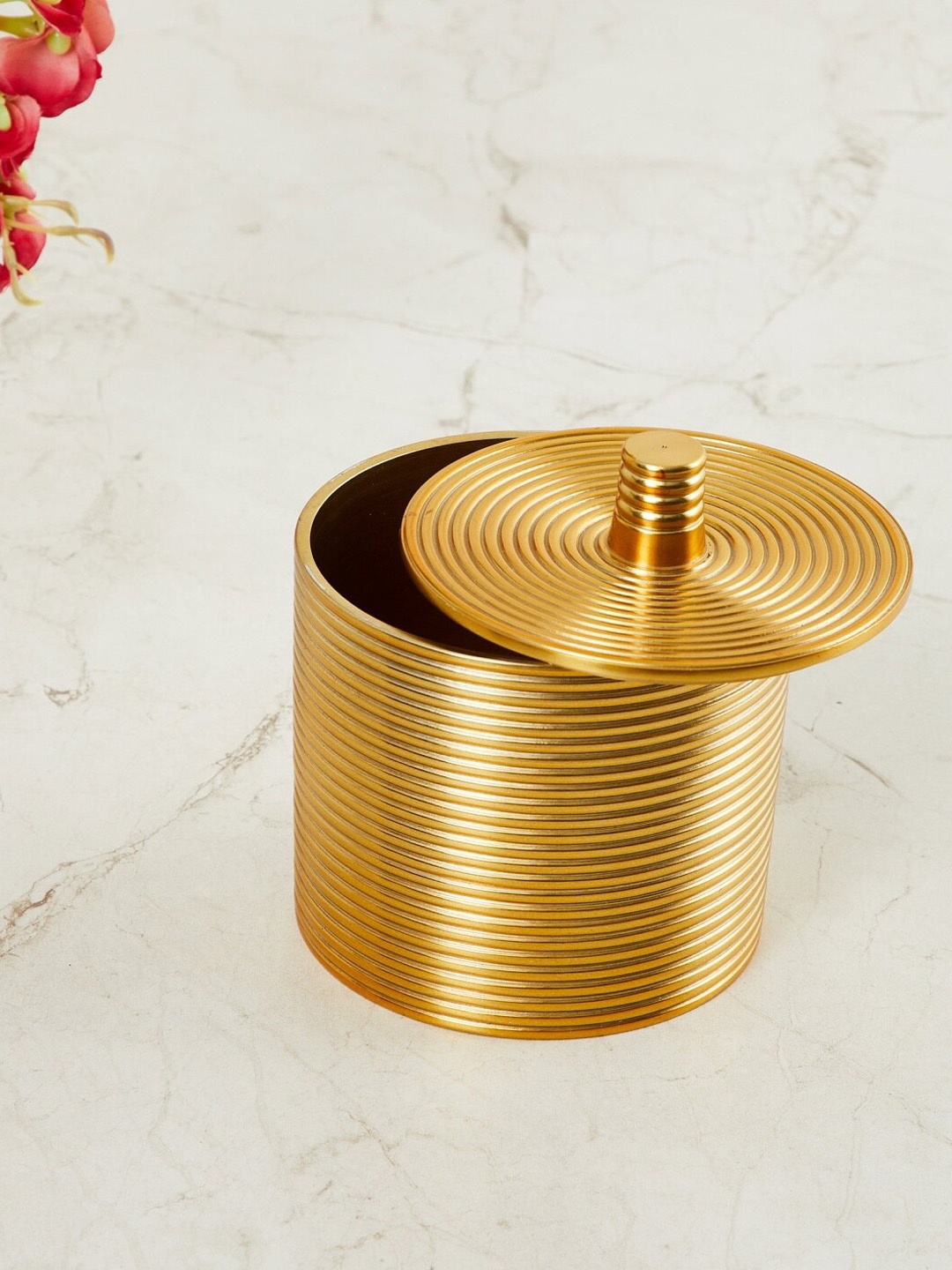 

Home Centre Gold-Toned Leon Cesar Ribbed Decorative Canister