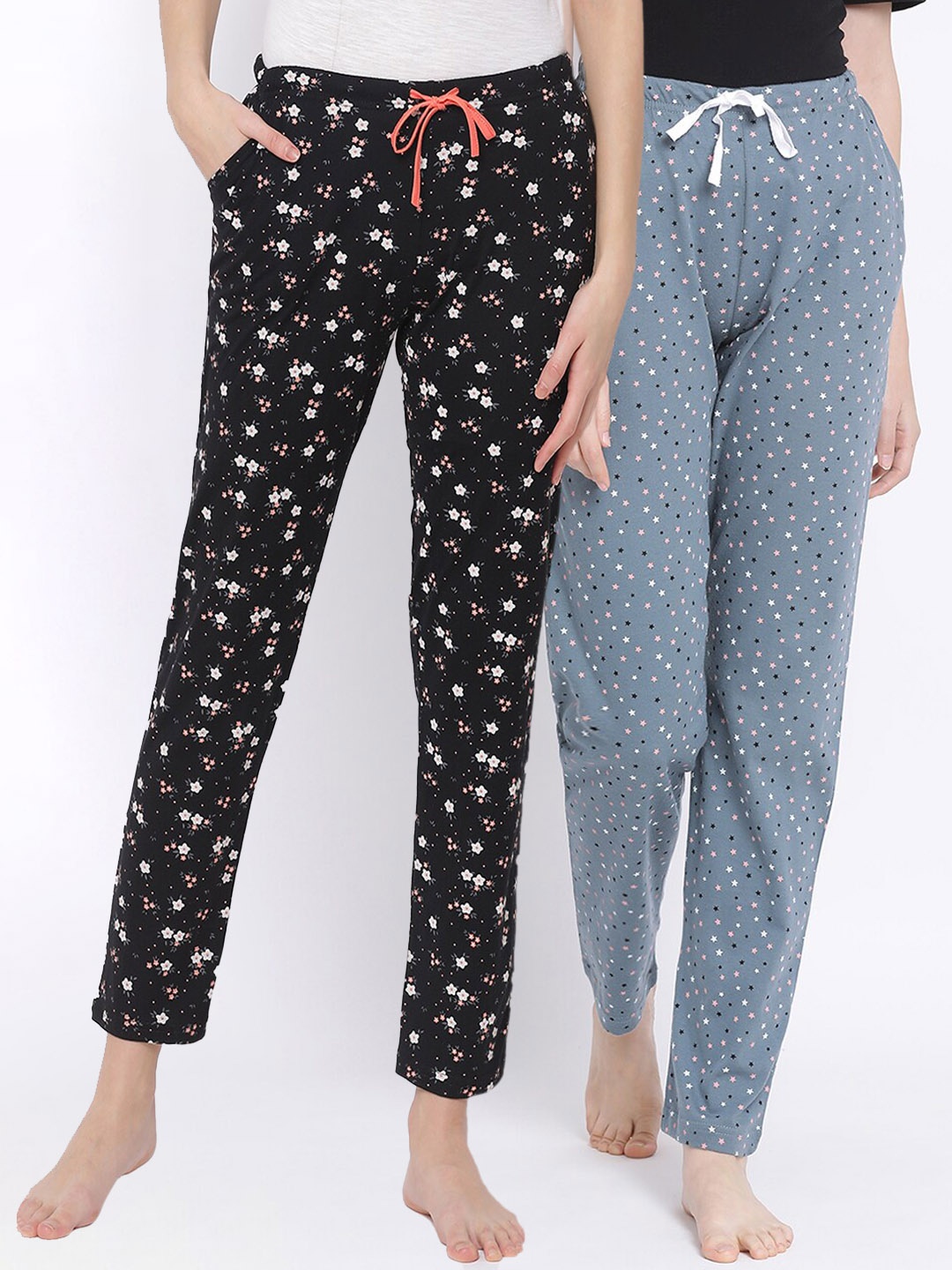 

Kanvin Women Pack Of 2 Printed Pure Cotton Lounge Pants, Black