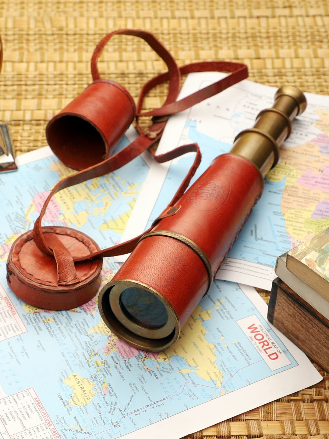 

EXIM DECOR Brown & Copper-Toned Telescope With Leather Cover