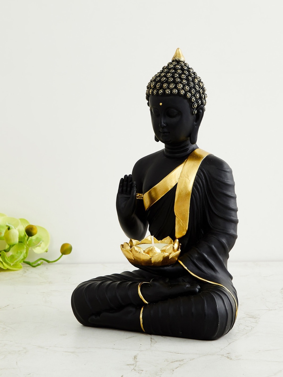 

Home Centre Noor Eternity Buddha Figurine with T-Light Holder, Black