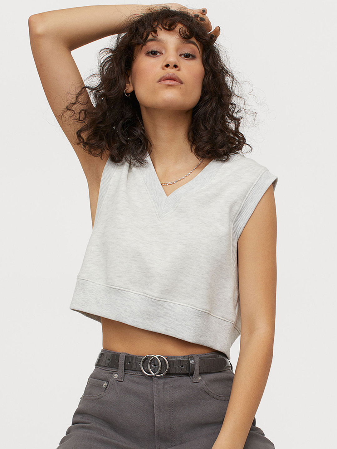 

H&M Women Grey Cropped Sweater Vest