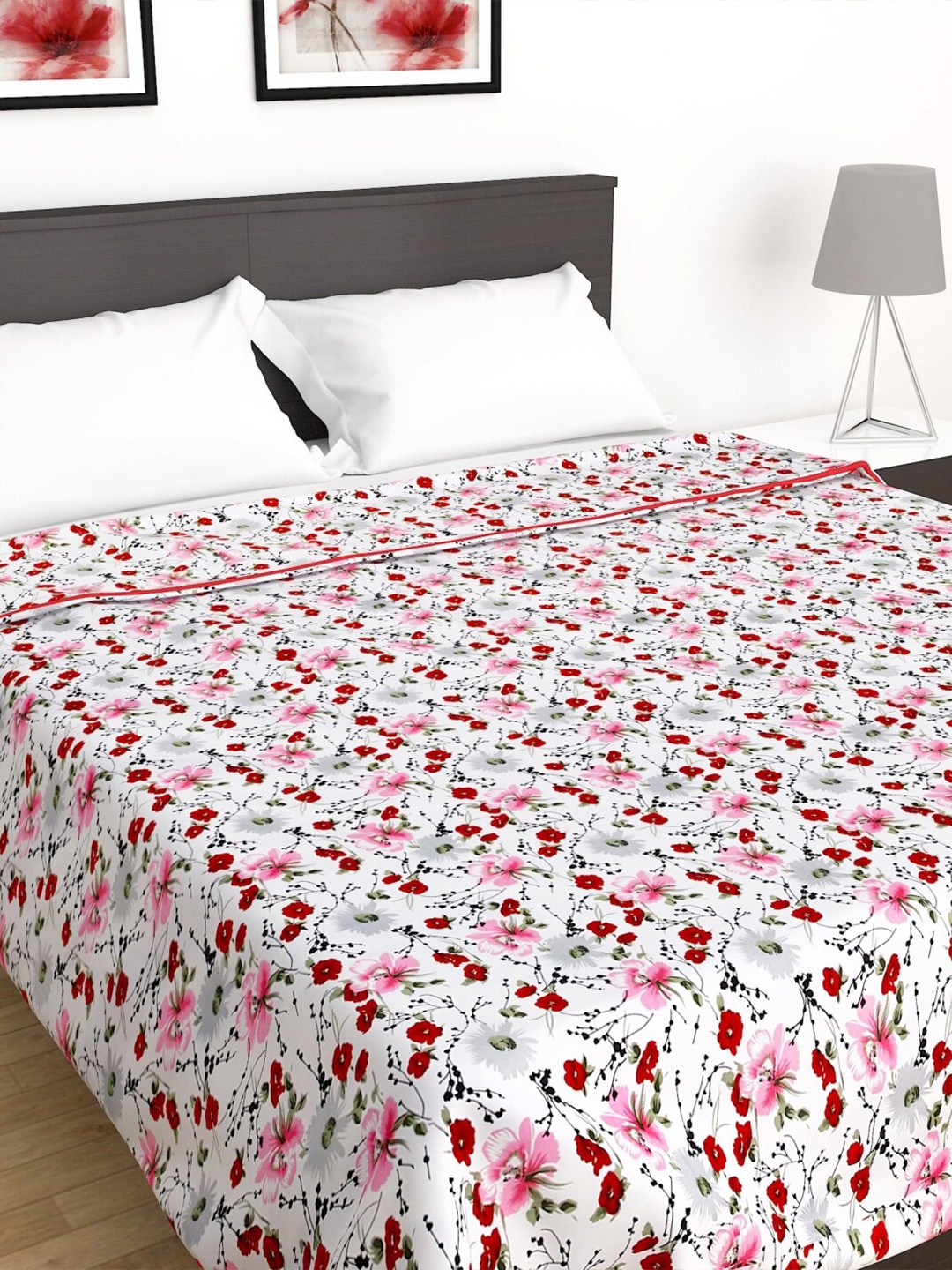 

Home Centre White & Pink Floral AC Room 110 GSM Double Bed Blanket