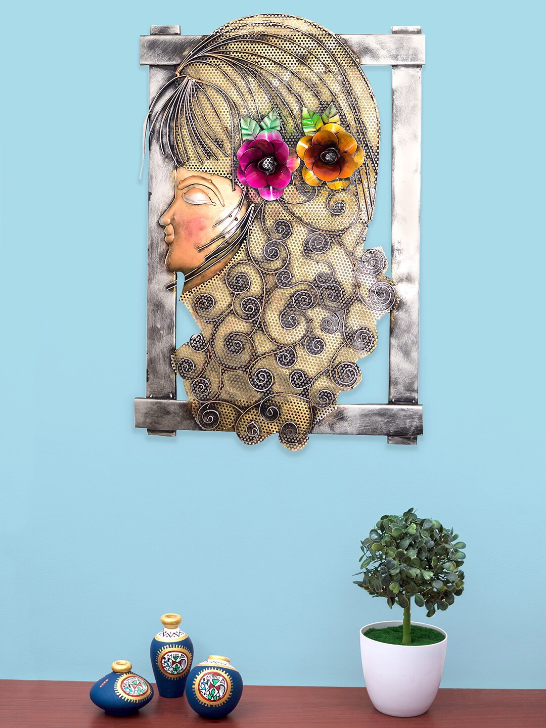 

Golden Peacock Brown Lady Face Shaped Iron Wall Decor