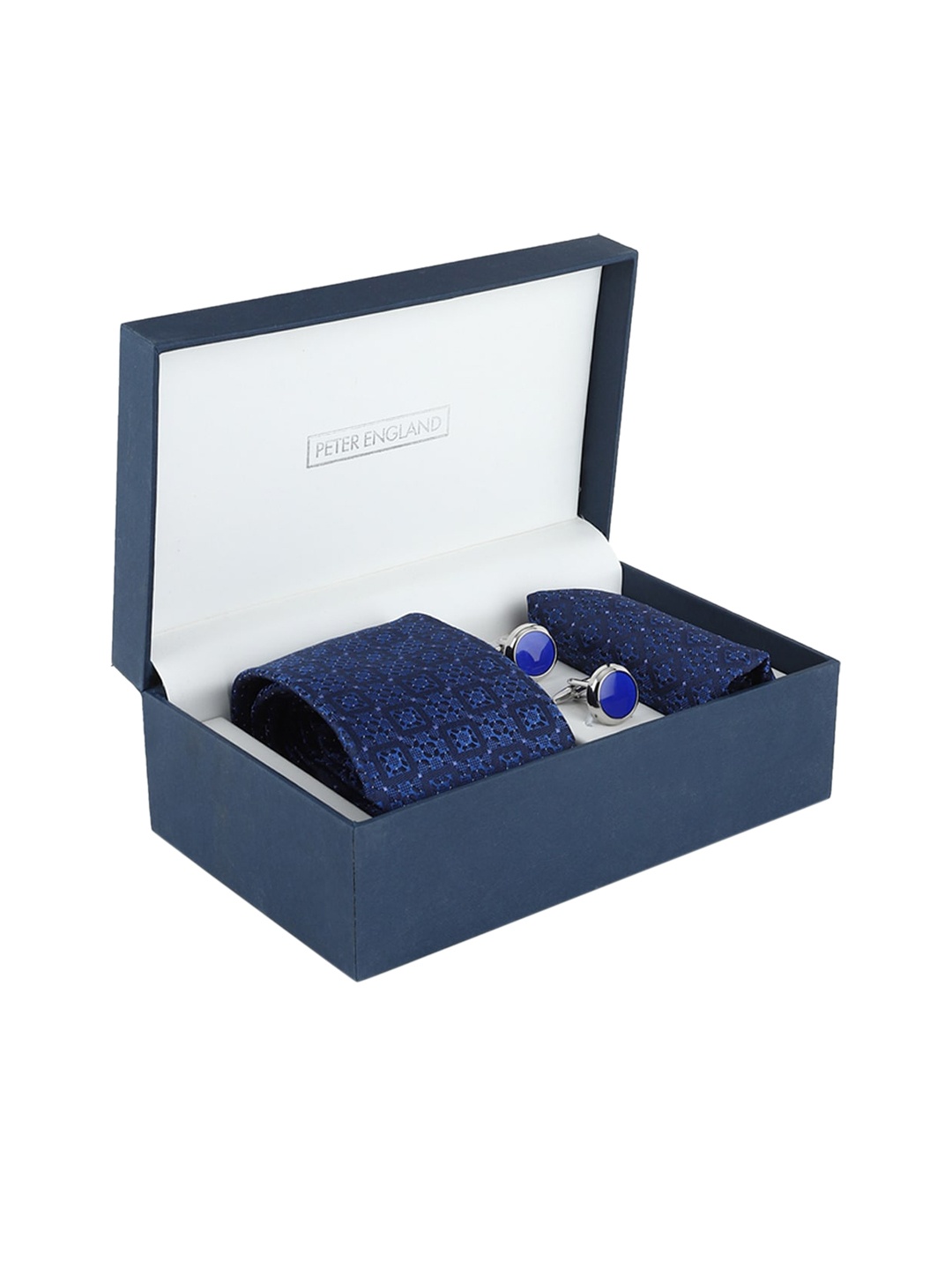 

Peter England Men Blue Woven-Design Accessory Gift Set