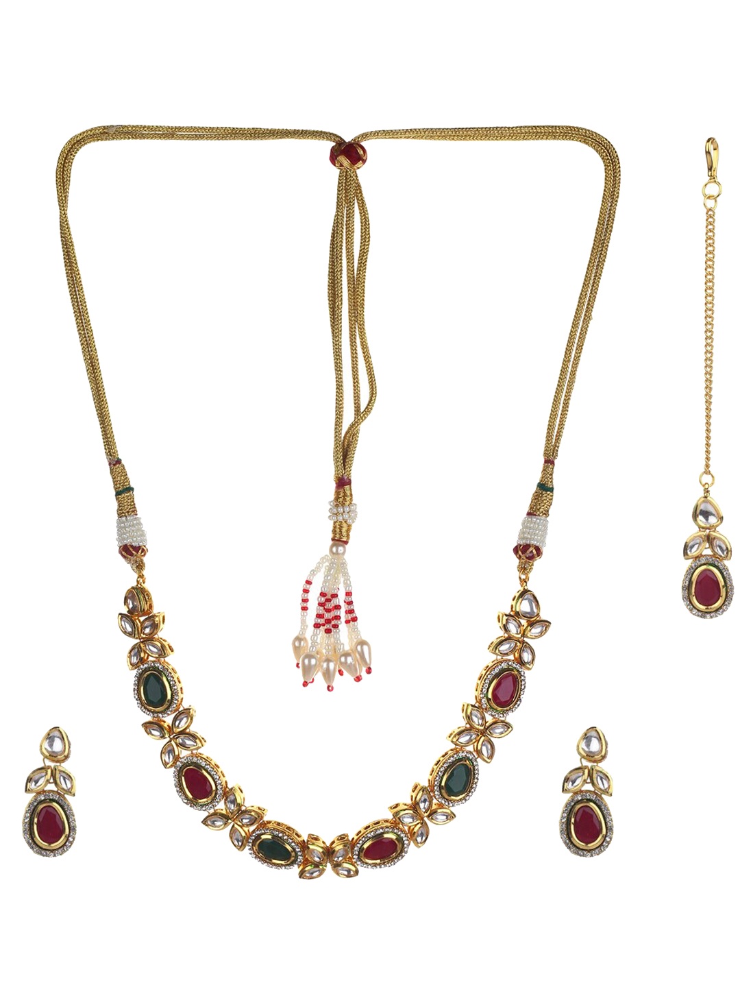 

Runjhun Gold-Plated Green Kundan-Studded Handcrafted Jewellery Set