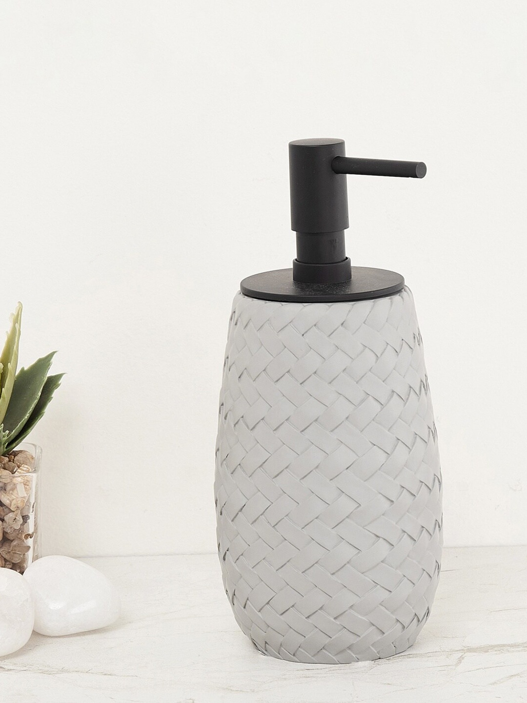 Home Centre Grey & Black Textured Marshmallow Weave Soap Dispenser With Pump