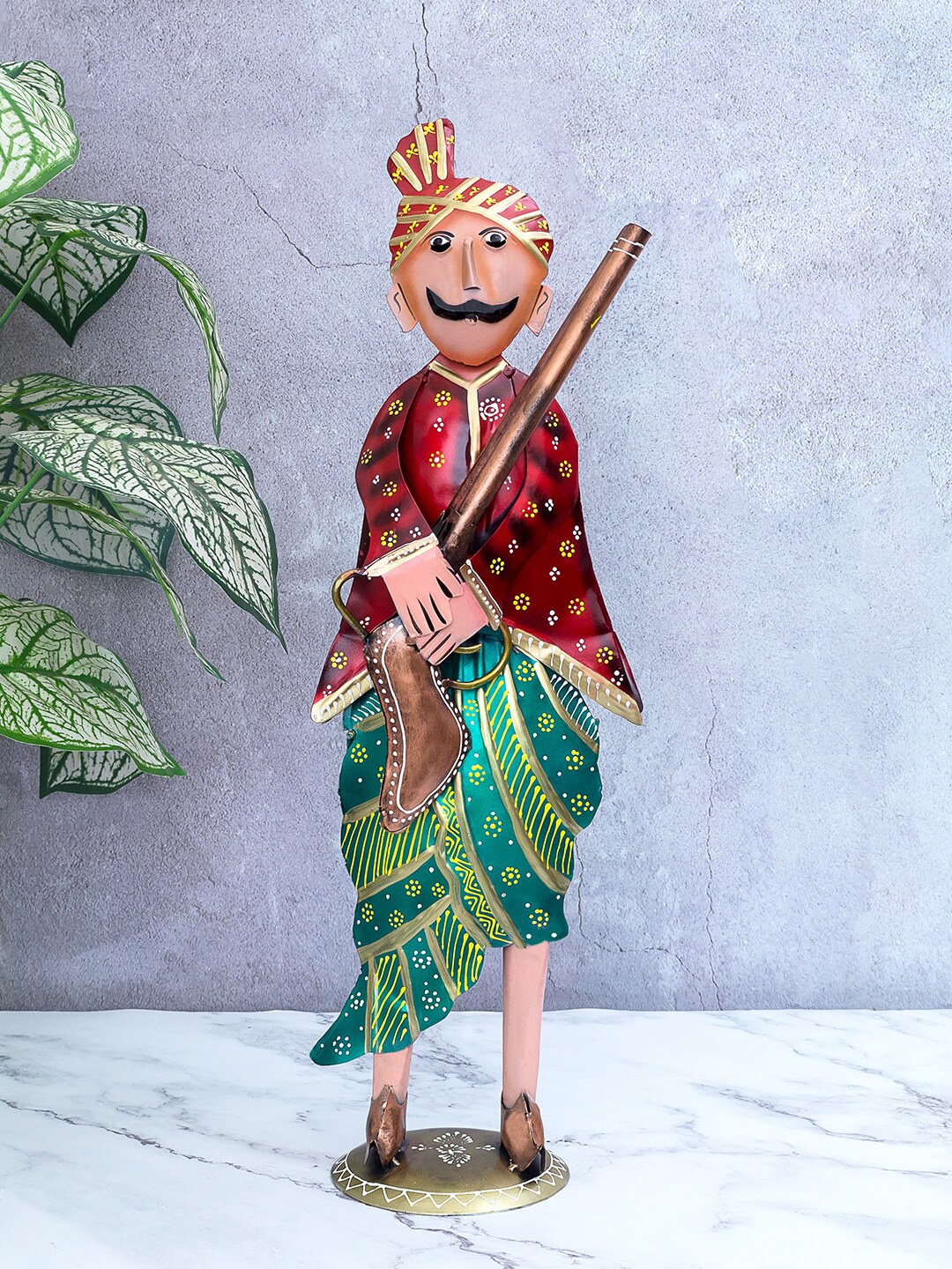 

Golden Peacock Red & Green Handcrafted Indian Village Man Figurine Showpiece