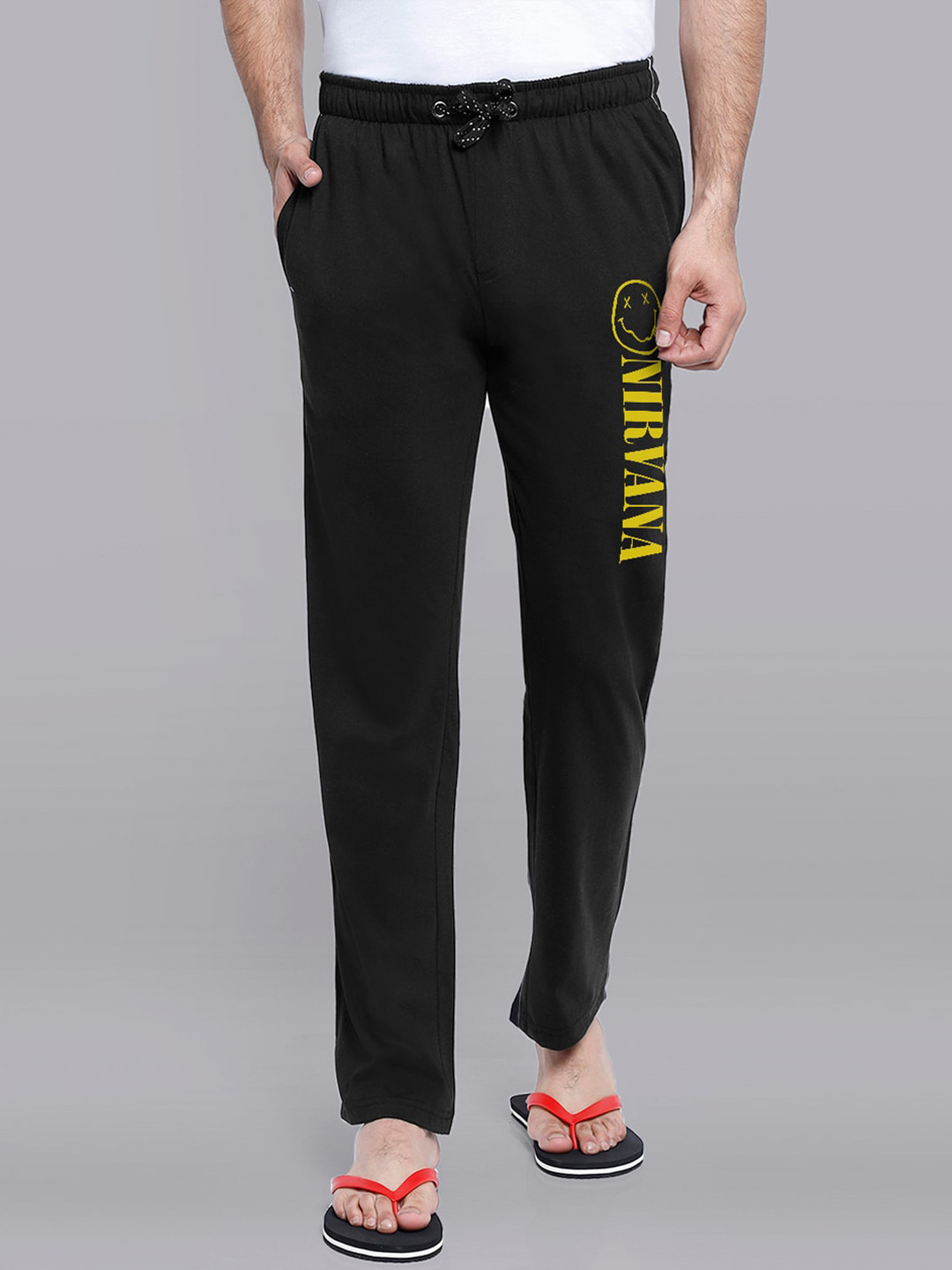 

Free Authority Men Black & Yellow Nirvana Print Cotton Lounge Pants