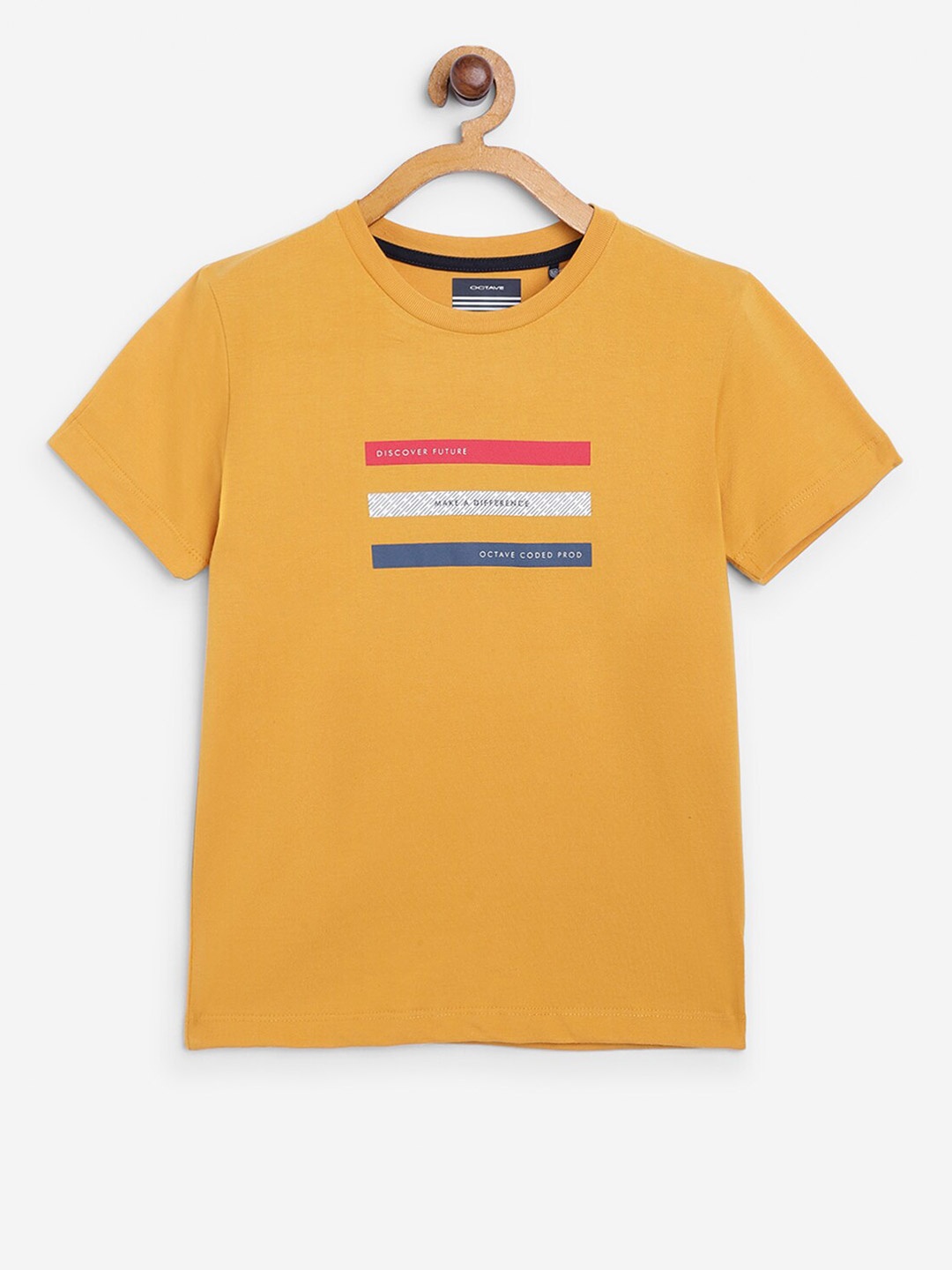 

Octave Boys Yellow Typography Printed Cotton T-shirt