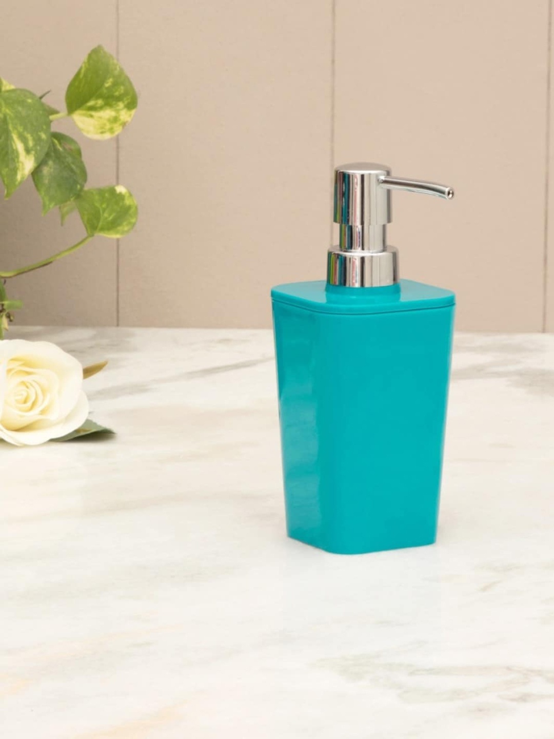 

Home Centre Blue & Silver-Toned Hilda Daintree Solid Plastic Square Soap Dispenser