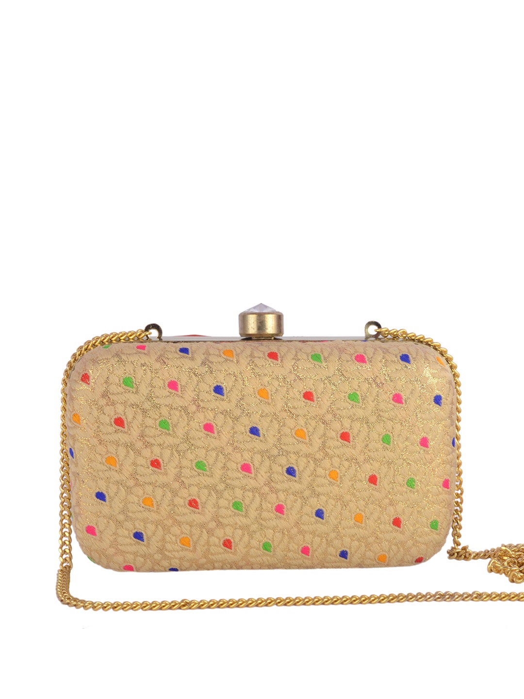

REZZY Beige & Red Printed Box Clutch