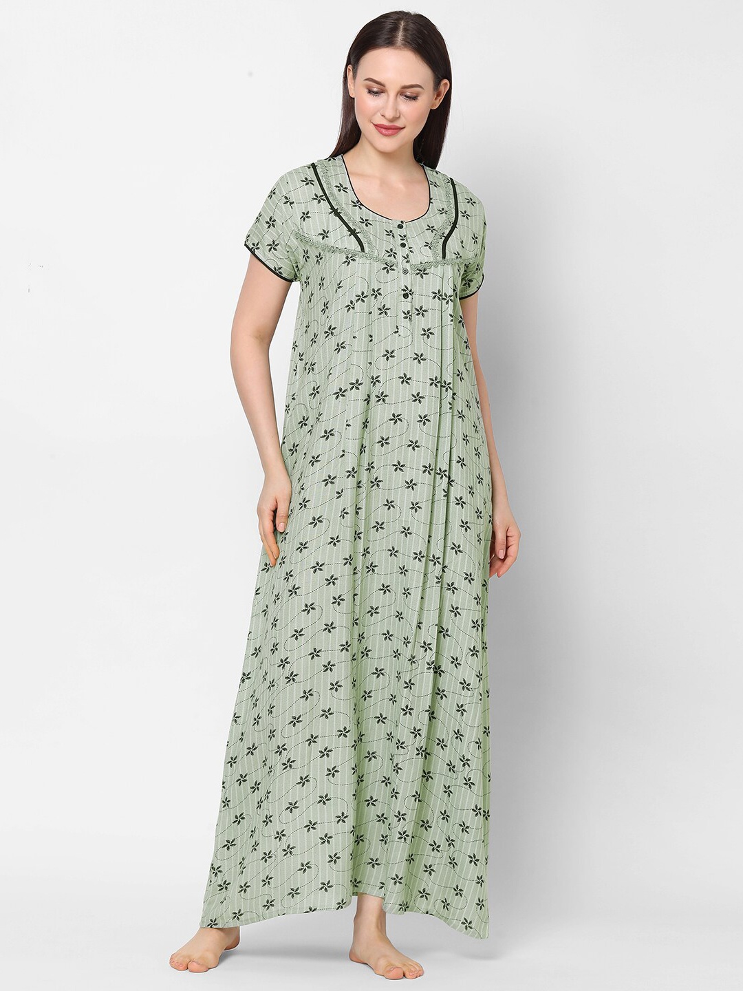 

Sweet Dreams Women Green Printed Nightdress