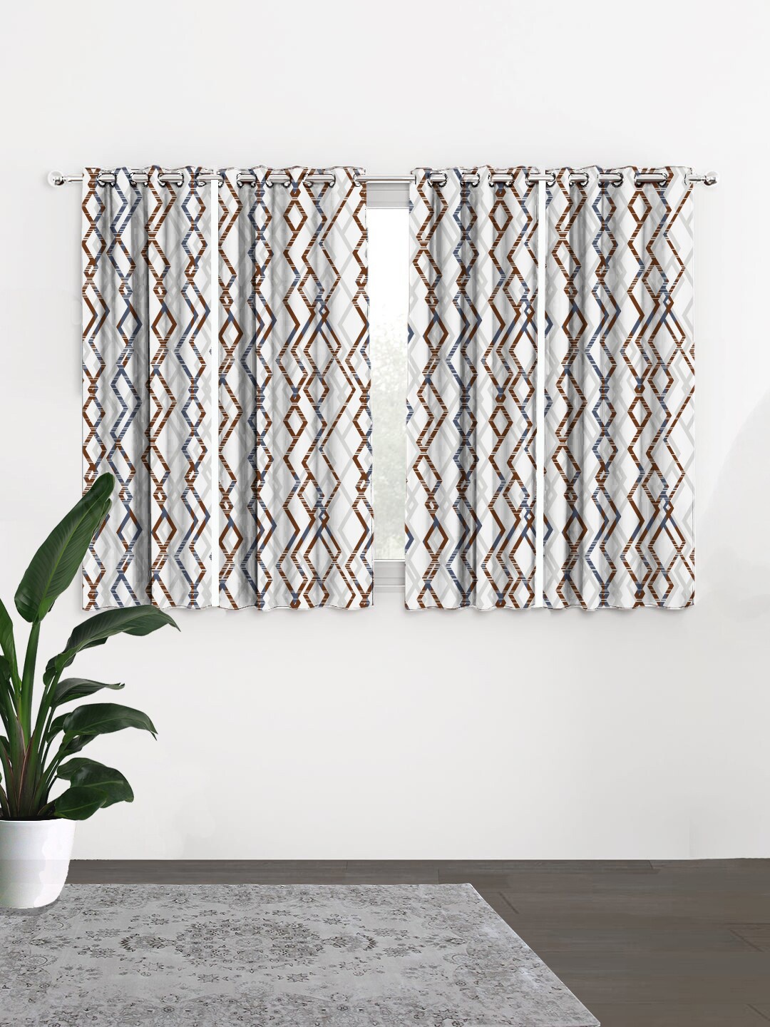 

HOUZZCODE White & Grey Set of 4 Curtains