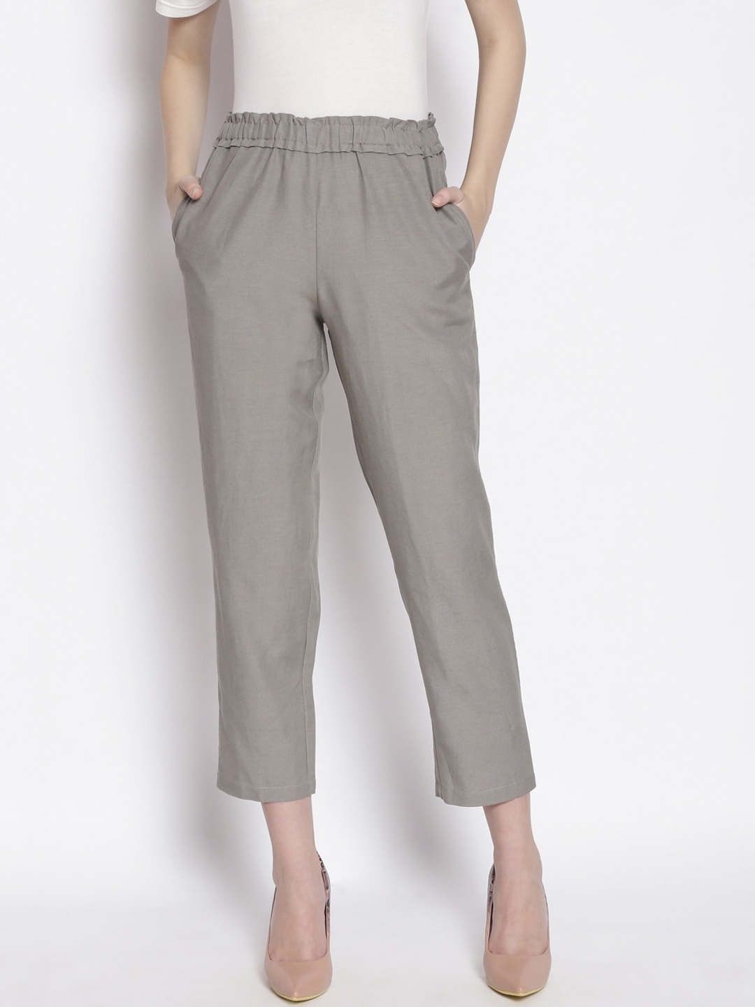 

Oxolloxo Women Grey Peg Trousers