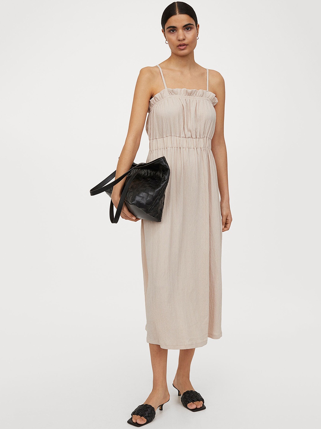 

H&M Beige Calf-Length Jersey Dress