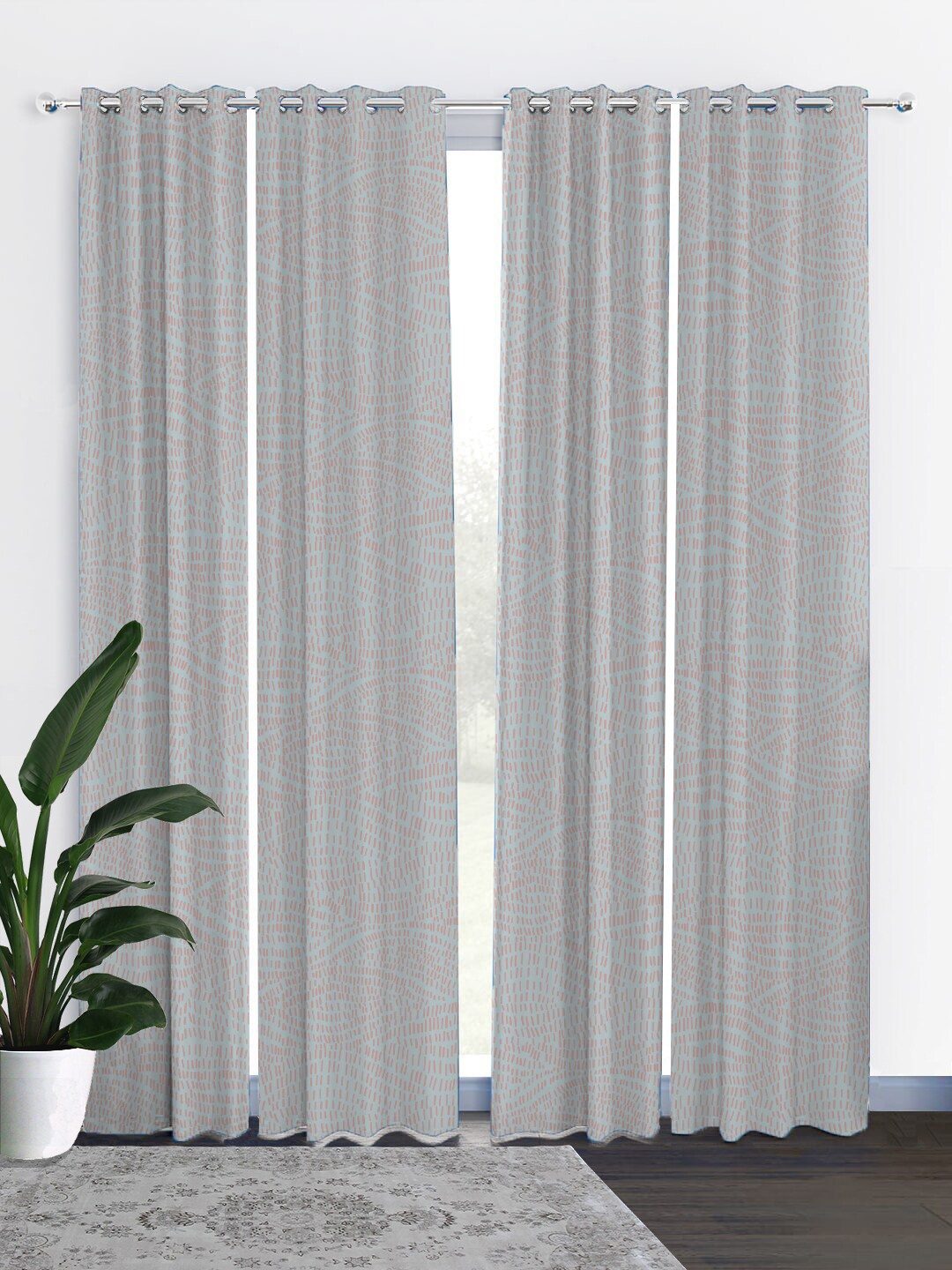 

HOUZZCODE Grey & Pink Set of 4 Curtains