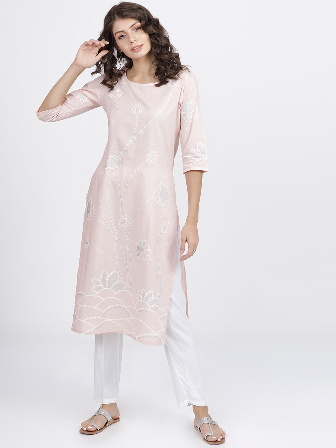 

Vishudh Women Pink Floral Printed Kurta