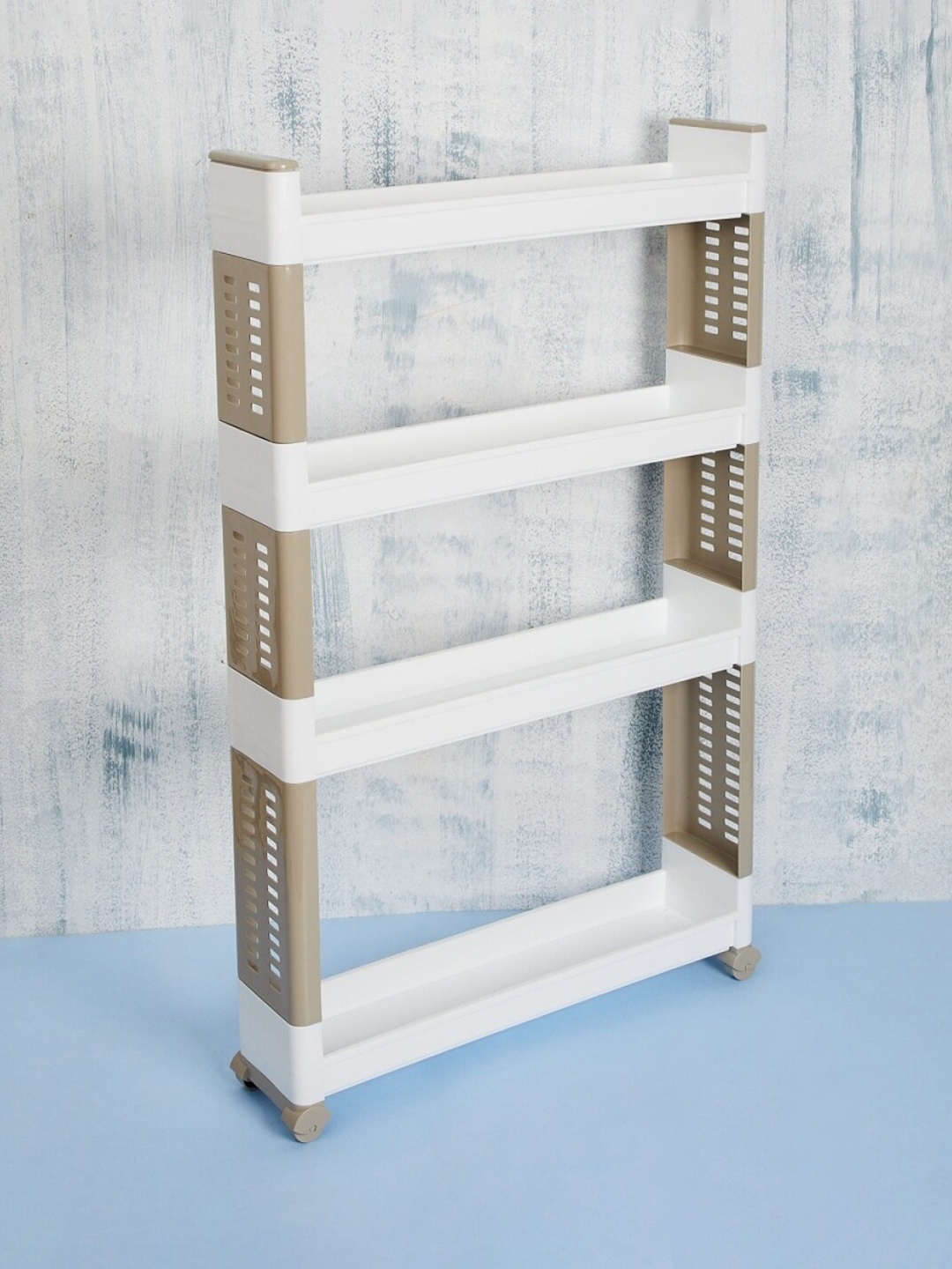 

Home Centre White & Brown Solid Omnia Jackson Shelves Slim Cart Organiser