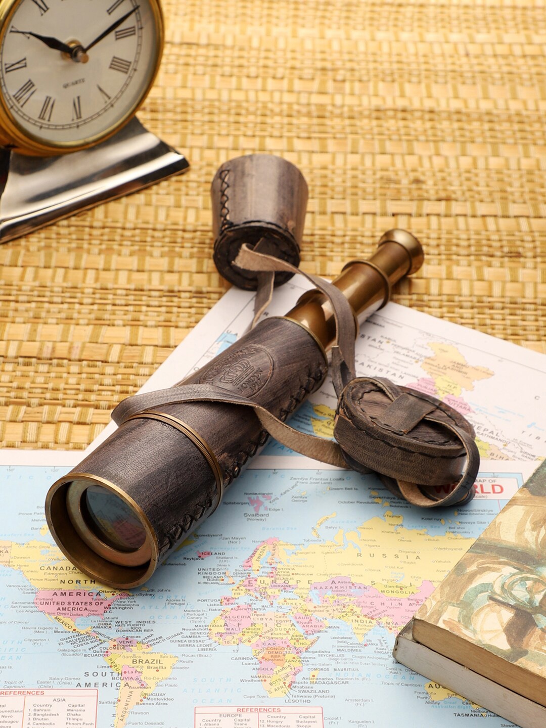 

EXIM DECOR Grey & Brown Telescope With Leather Cover