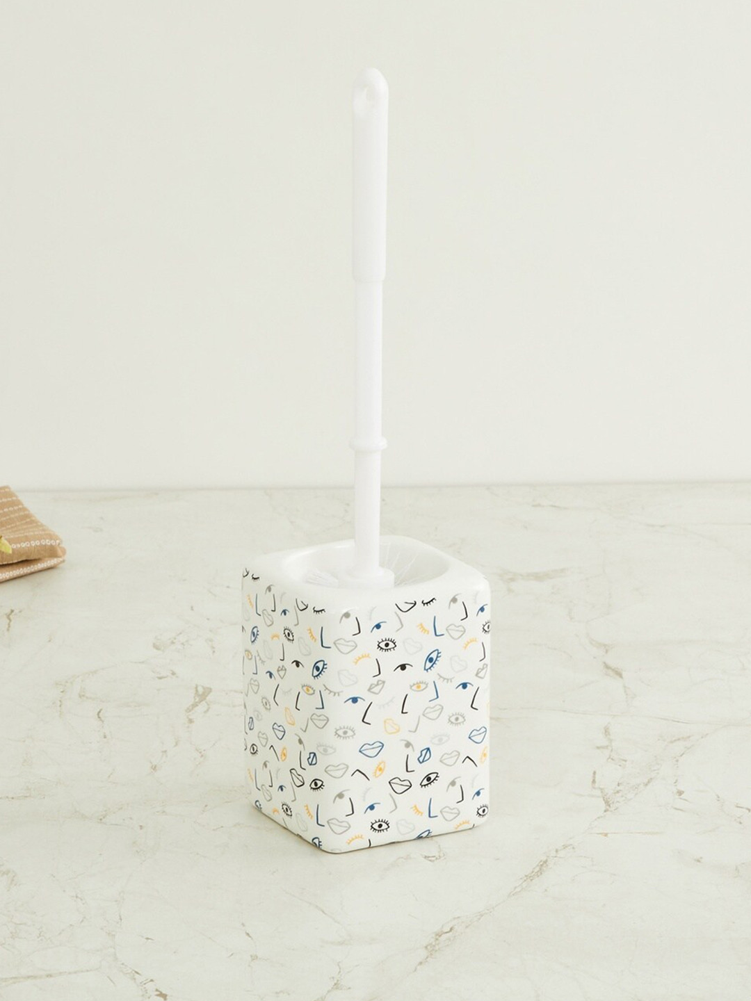 

Home Centre White & Blue Printed Mesllisa Ceramic Toilet Brush Holder