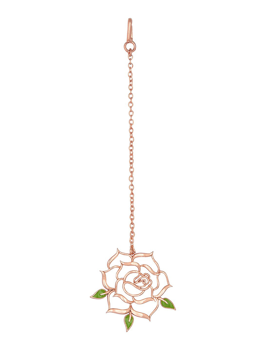 

Funky Maharani Rose Gold-Plated Green Rose-Shaped Handcrafted Maang Tikka