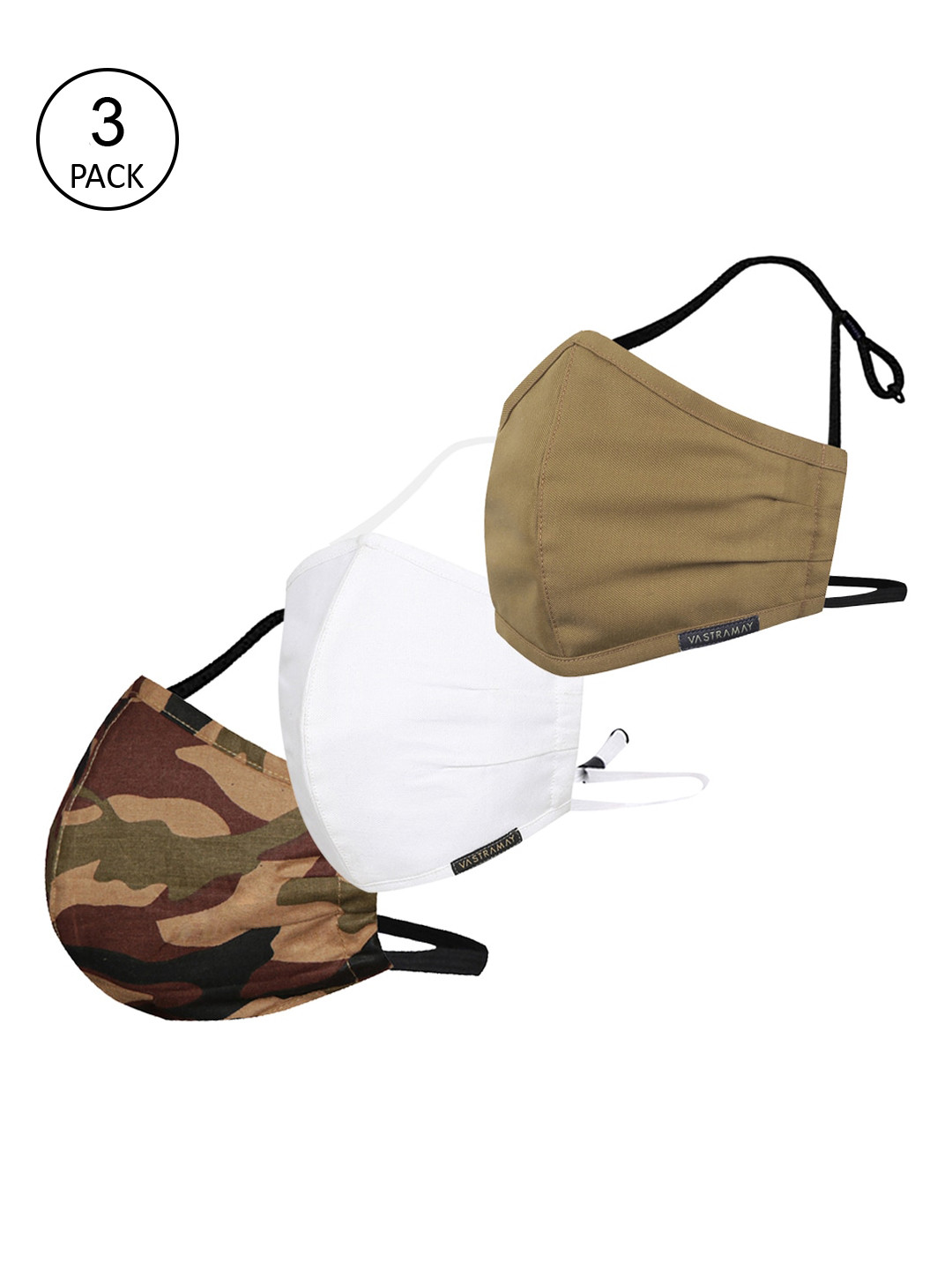 

VASTRAMAY Unisex Pack Of 3 3-Ply Anti-Pollution Reusable Cotton Cloth Masks, Camel brown