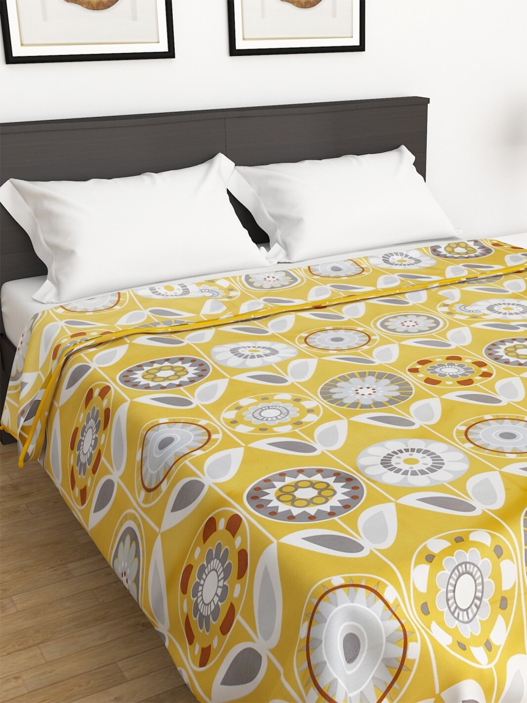 

Home Centre Yellow & Grey Floral AC Room 110 GSM Double Bed Dohar