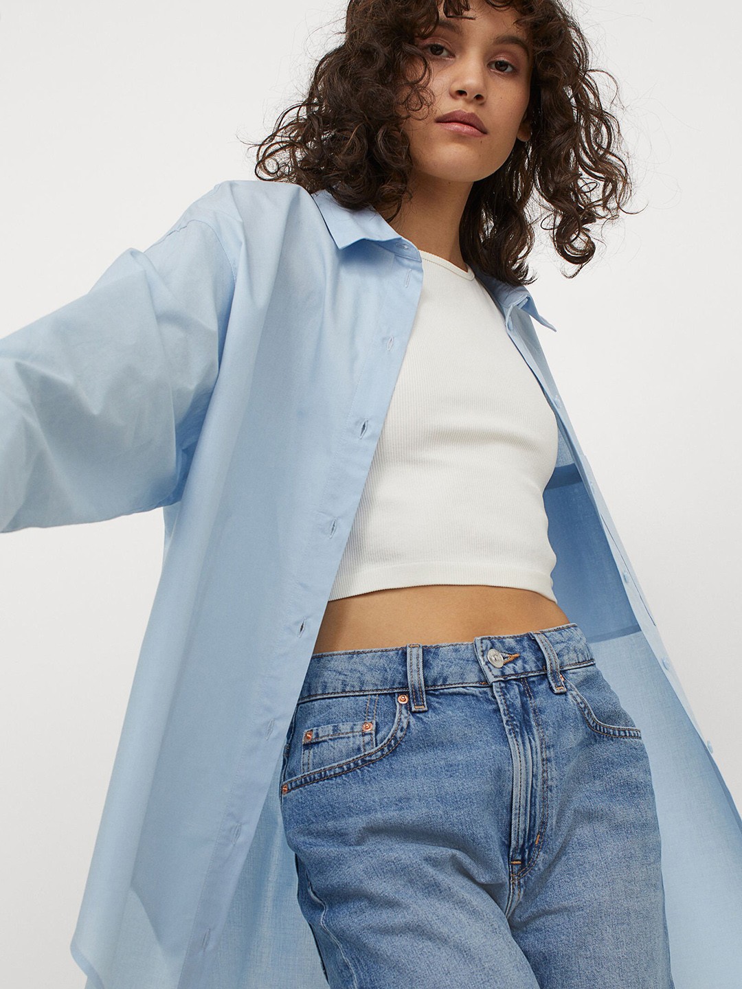 

H&M Women Blue Oversized Cotton Shirt
