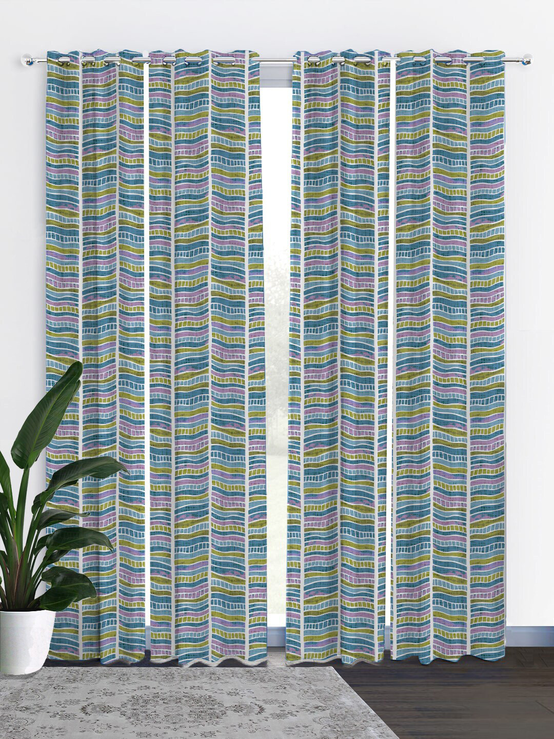 

HOUZZCODE Multicoloured Set of 4 Door Black Out Curtains, Multi