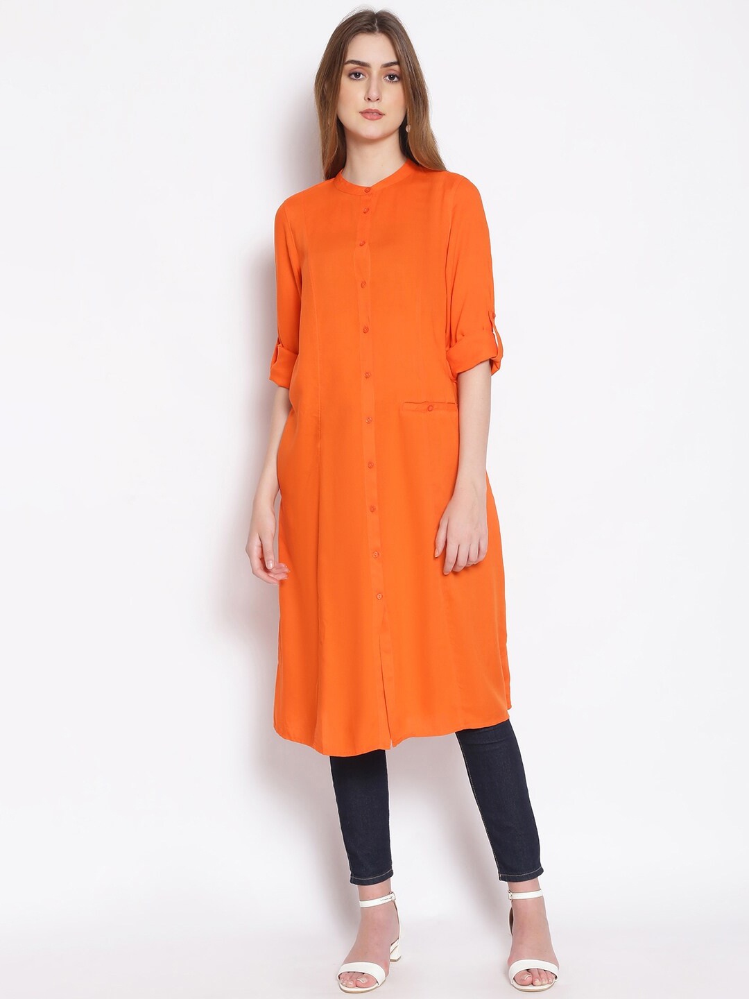 

Oxolloxo Women Orange Viscose Rayon Kurta