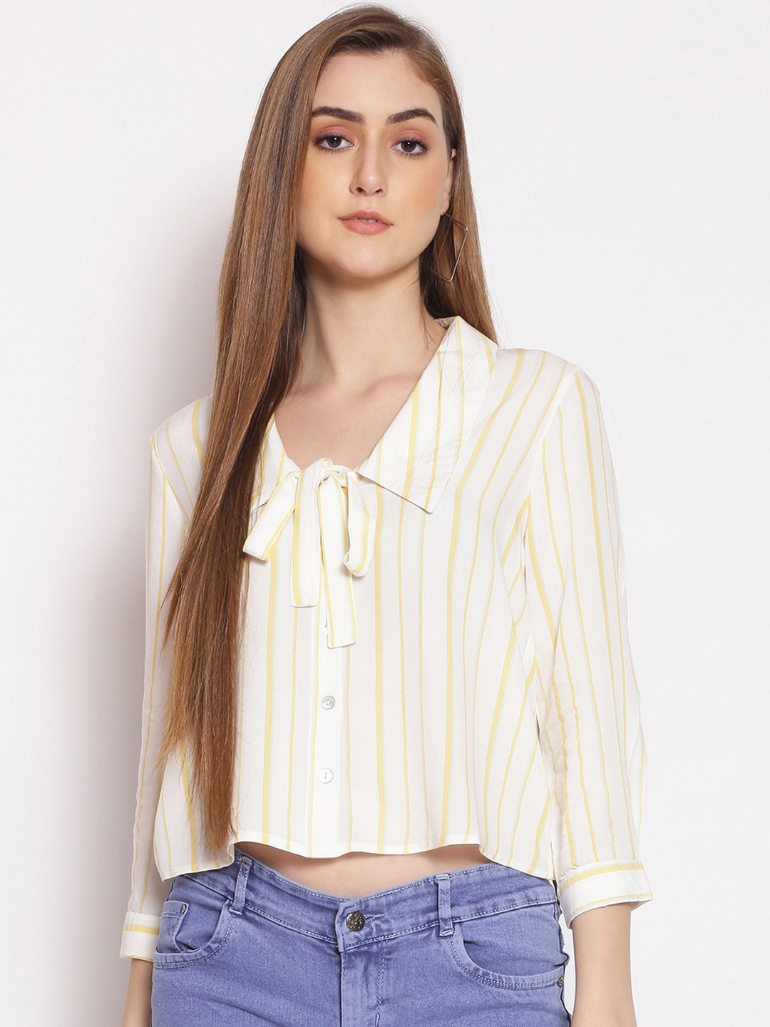 Oxolloxo Women Yellow Horizontal Stripes Striped Casual Shirt