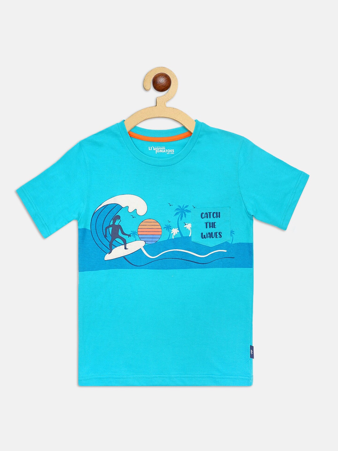 

Lil Tomatoes Boys Blue Printed Cotton Pure Cotton T-shirt With Pen