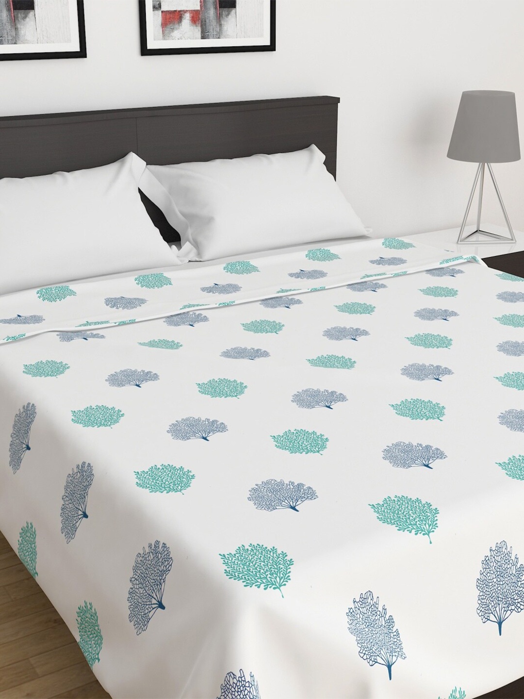 

Home Centre White & Blue Floral AC Room 210 GSM Double Bed Dohar