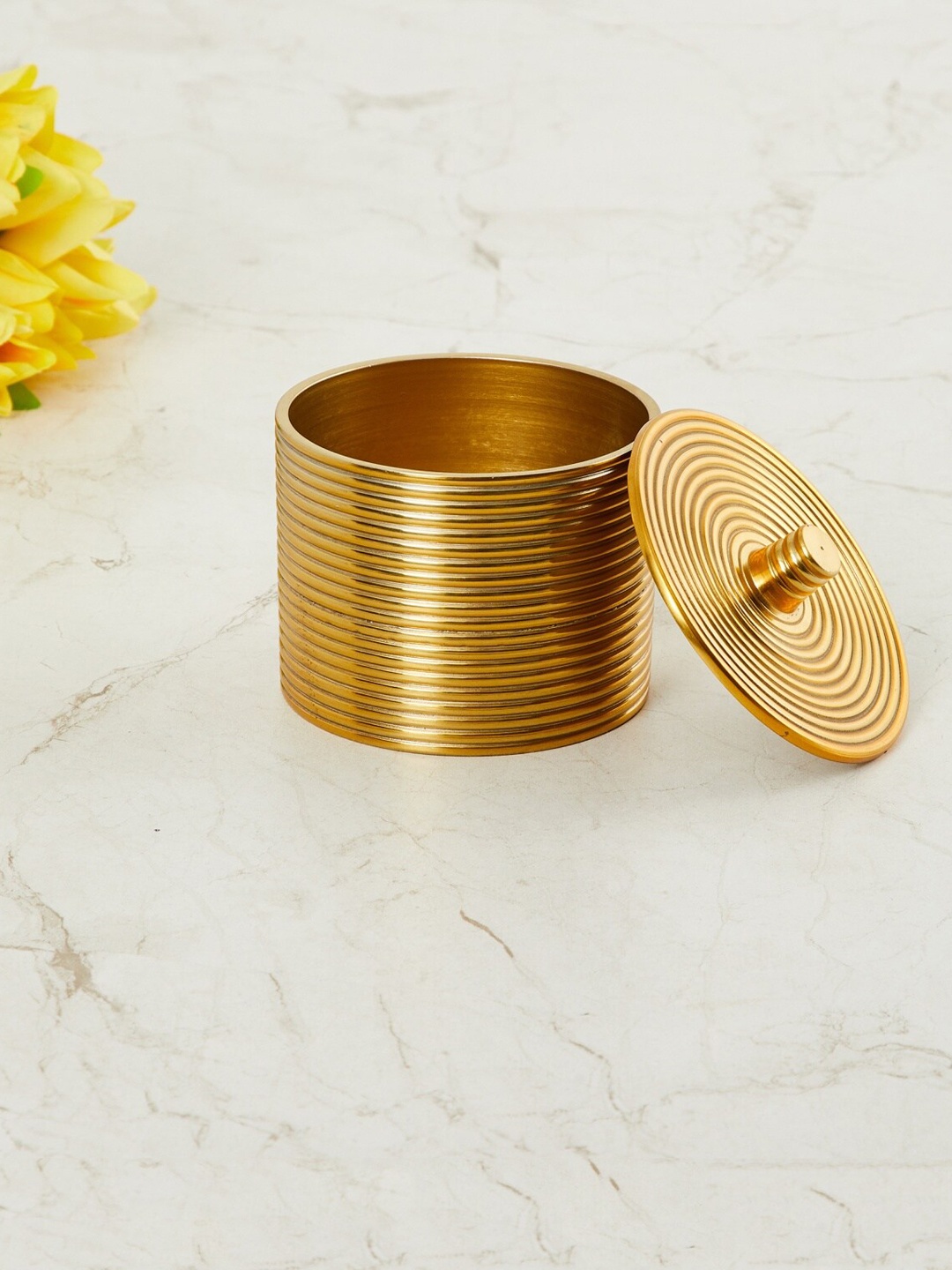 

Home Centre Gold-Toned Leon Cesar Ribbed Decorative Canister