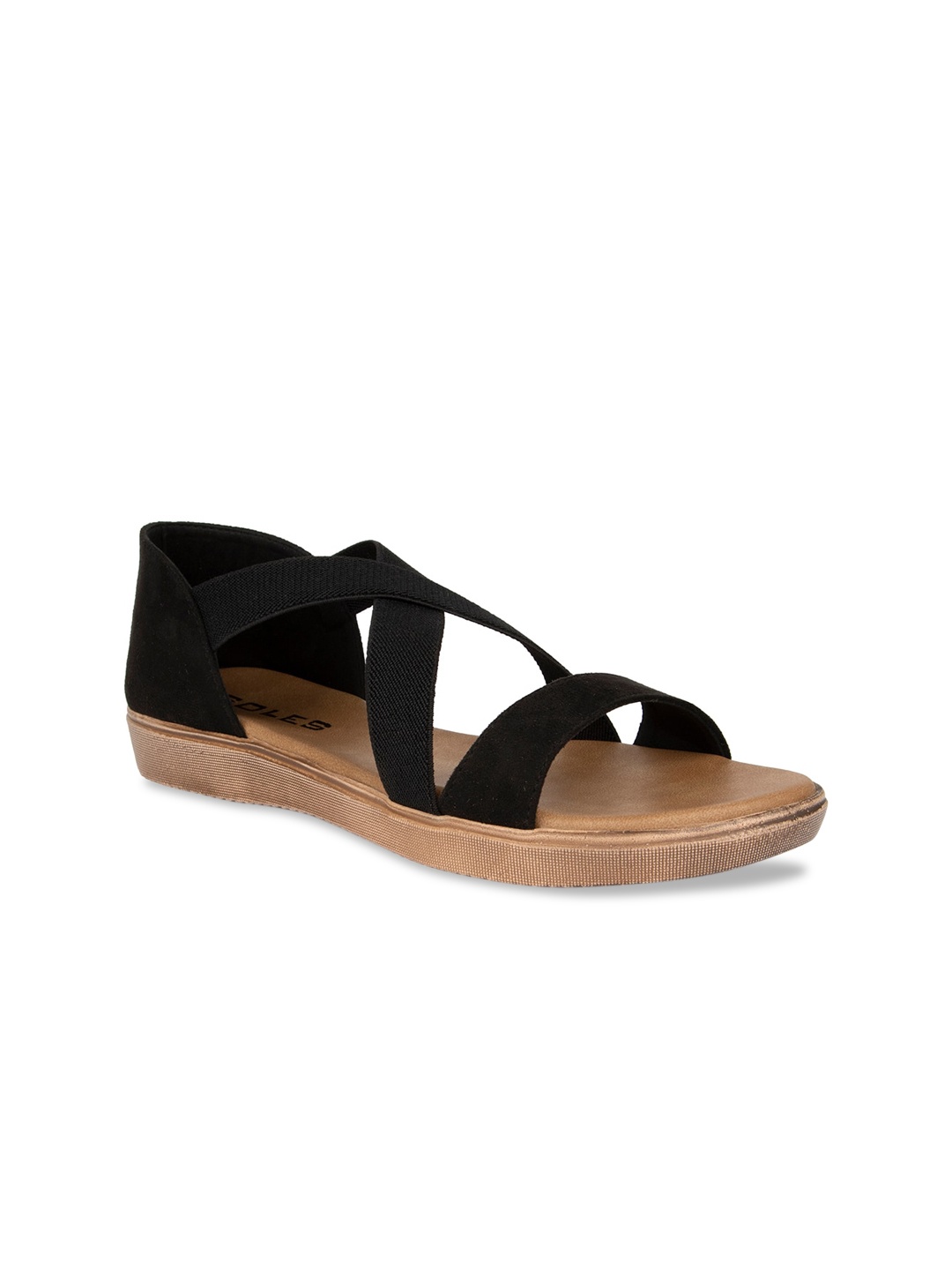 

SOLES Women Black Open Toe Flats