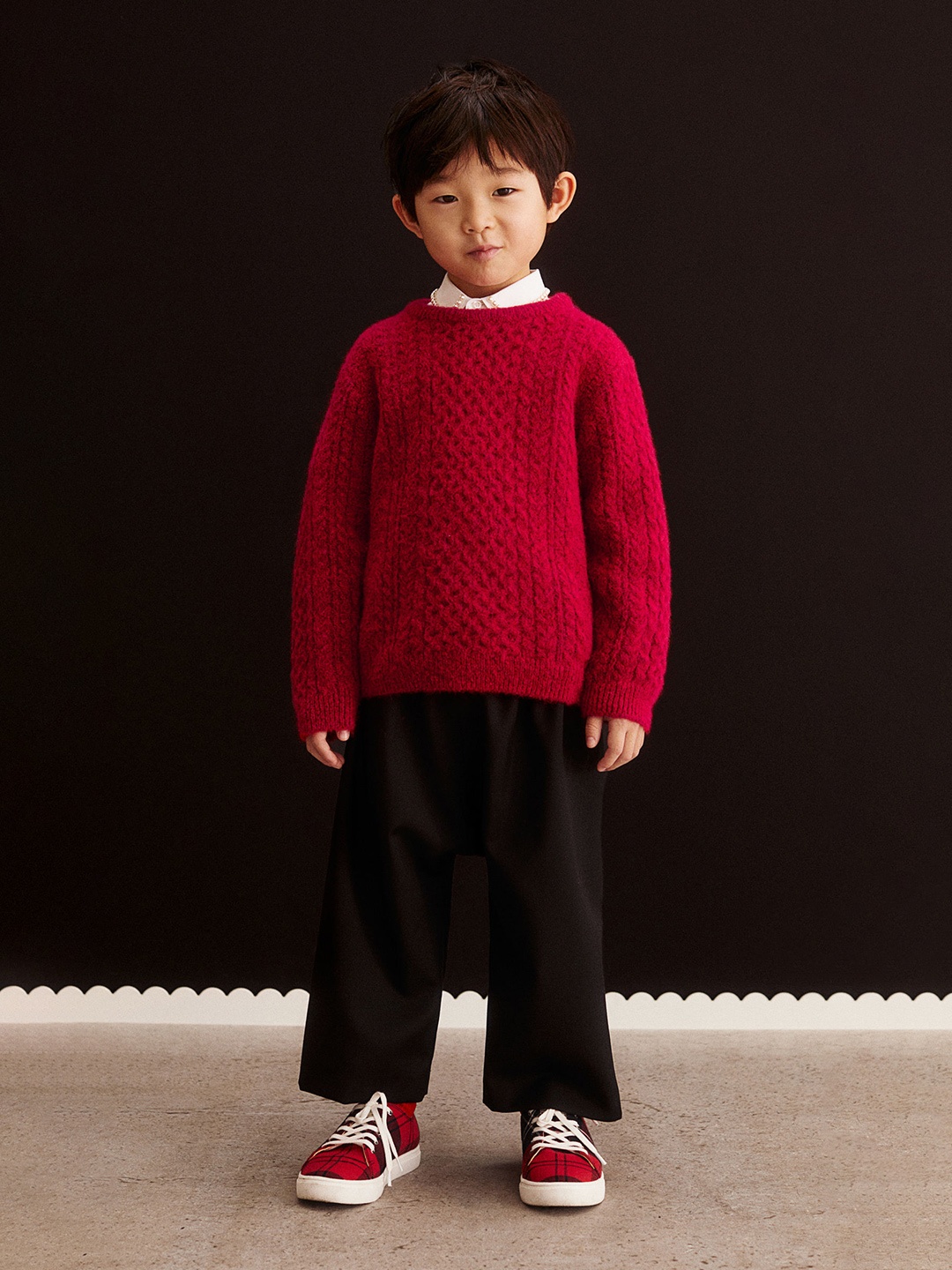 

H&M Boys Red Wool-blend cable-knit jumper