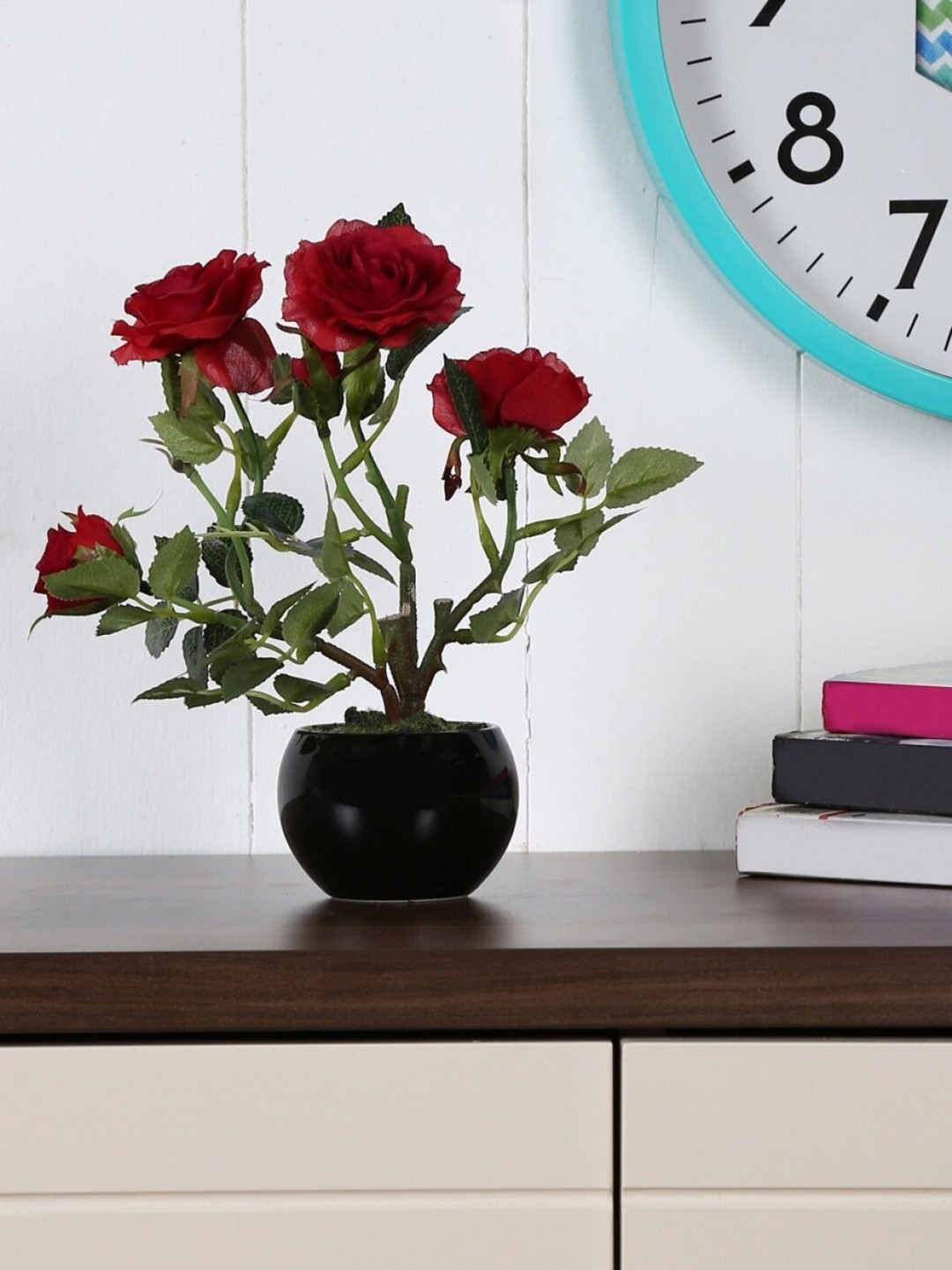 

Home Centre Black & Red Artificial Sachi Potted Rose Plant In Ceramic Pot
