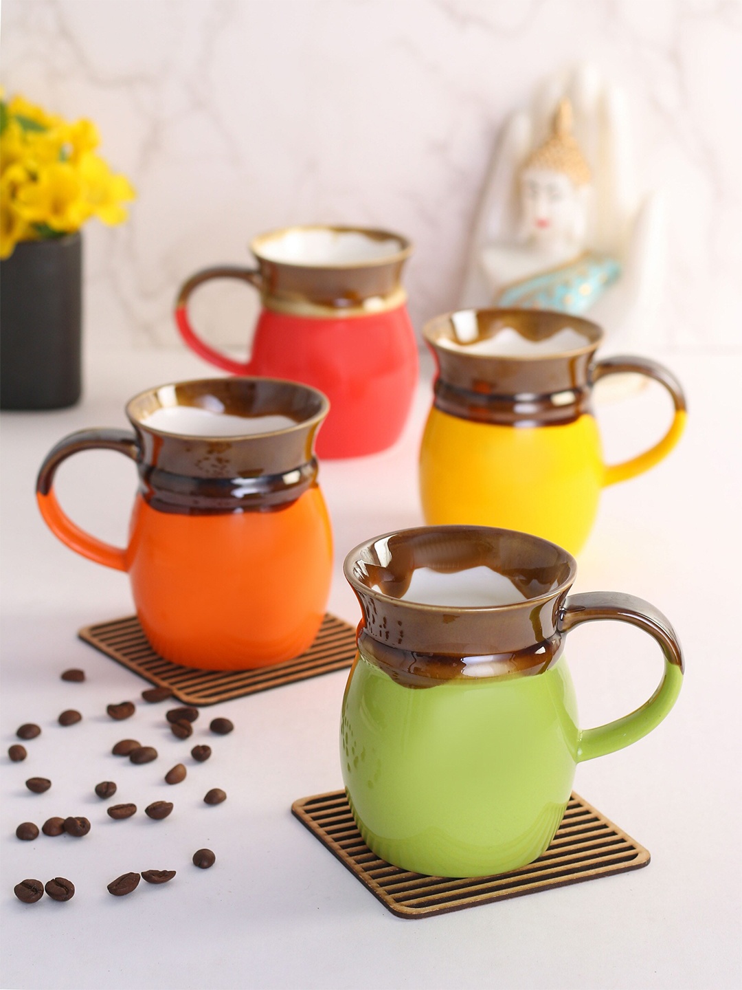 

CLAY CRAFT Yellow & Orange 4-Piece Solid Ceramic Mugs Set